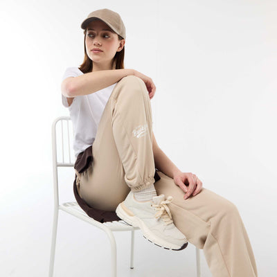 Solid Cotton Barrel Leg Joggers BEIGE