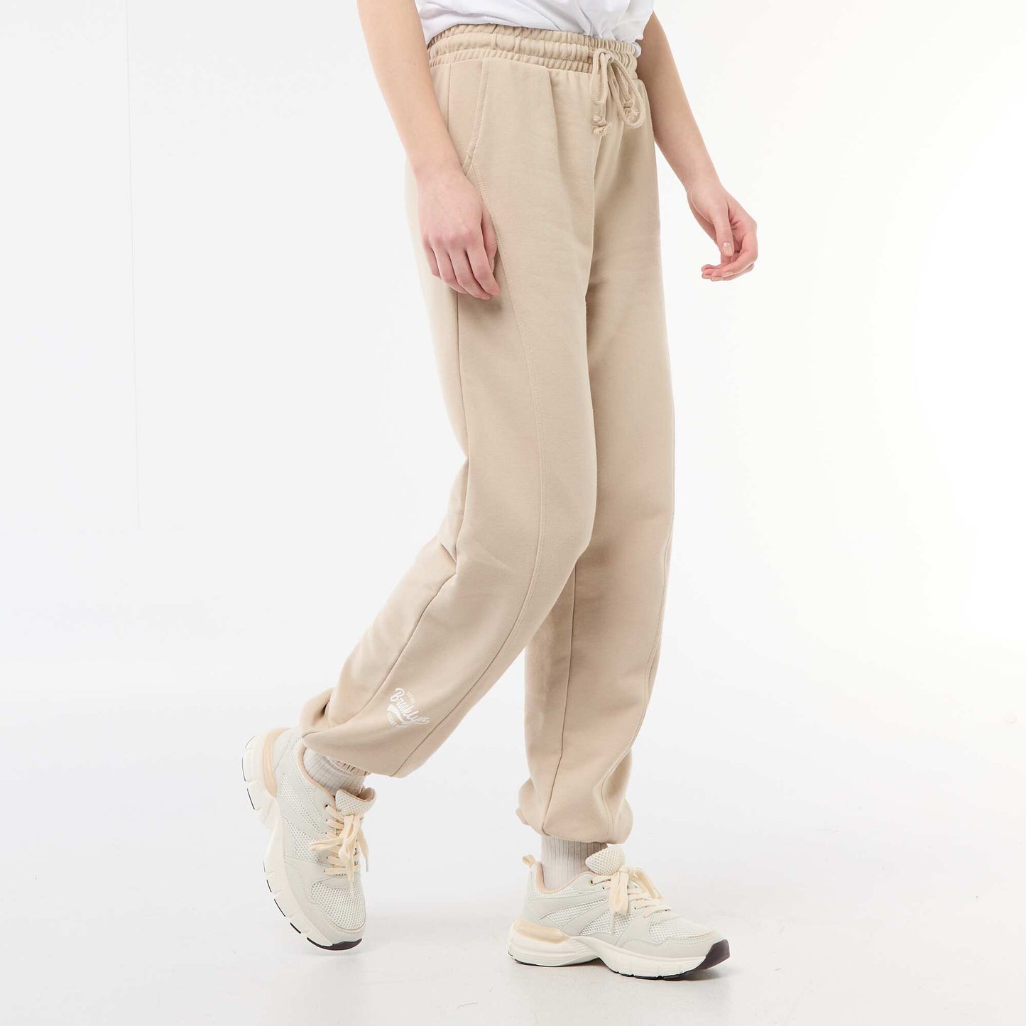 Solid Cotton Barrel Leg Joggers BEIGE
