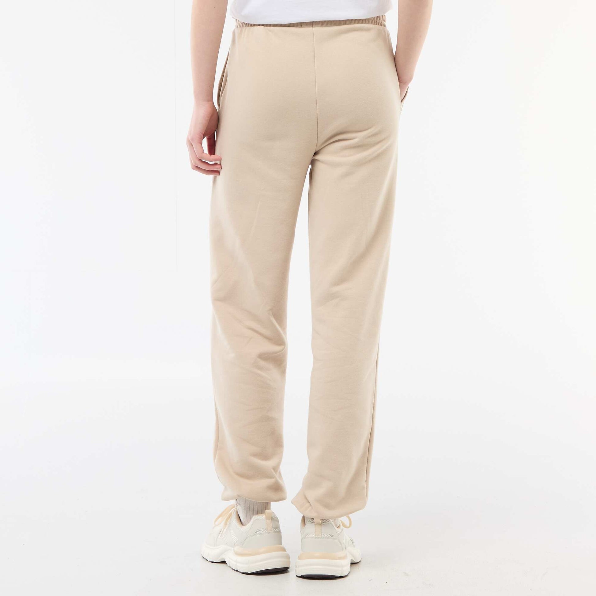 Solid Cotton Barrel Leg Joggers BEIGE