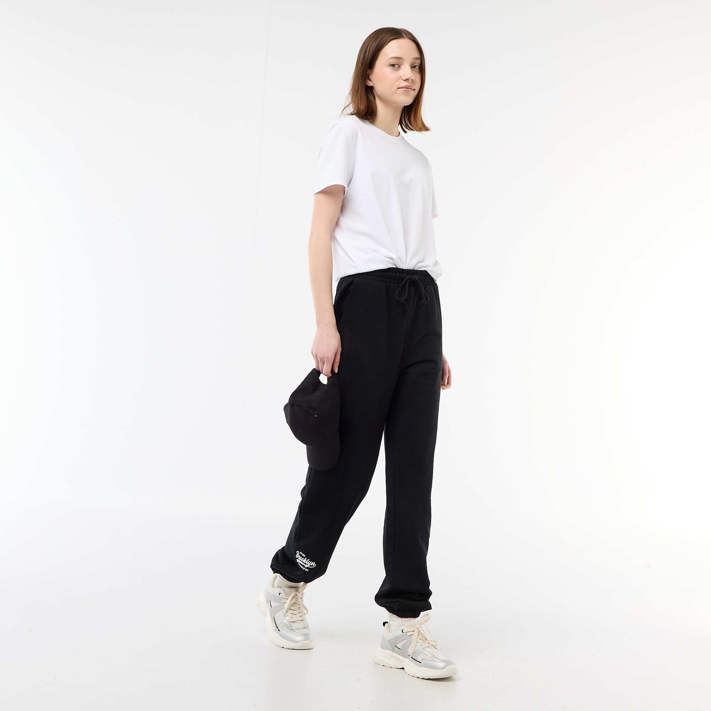 Solid Cotton Barrel Leg Joggers BLACK