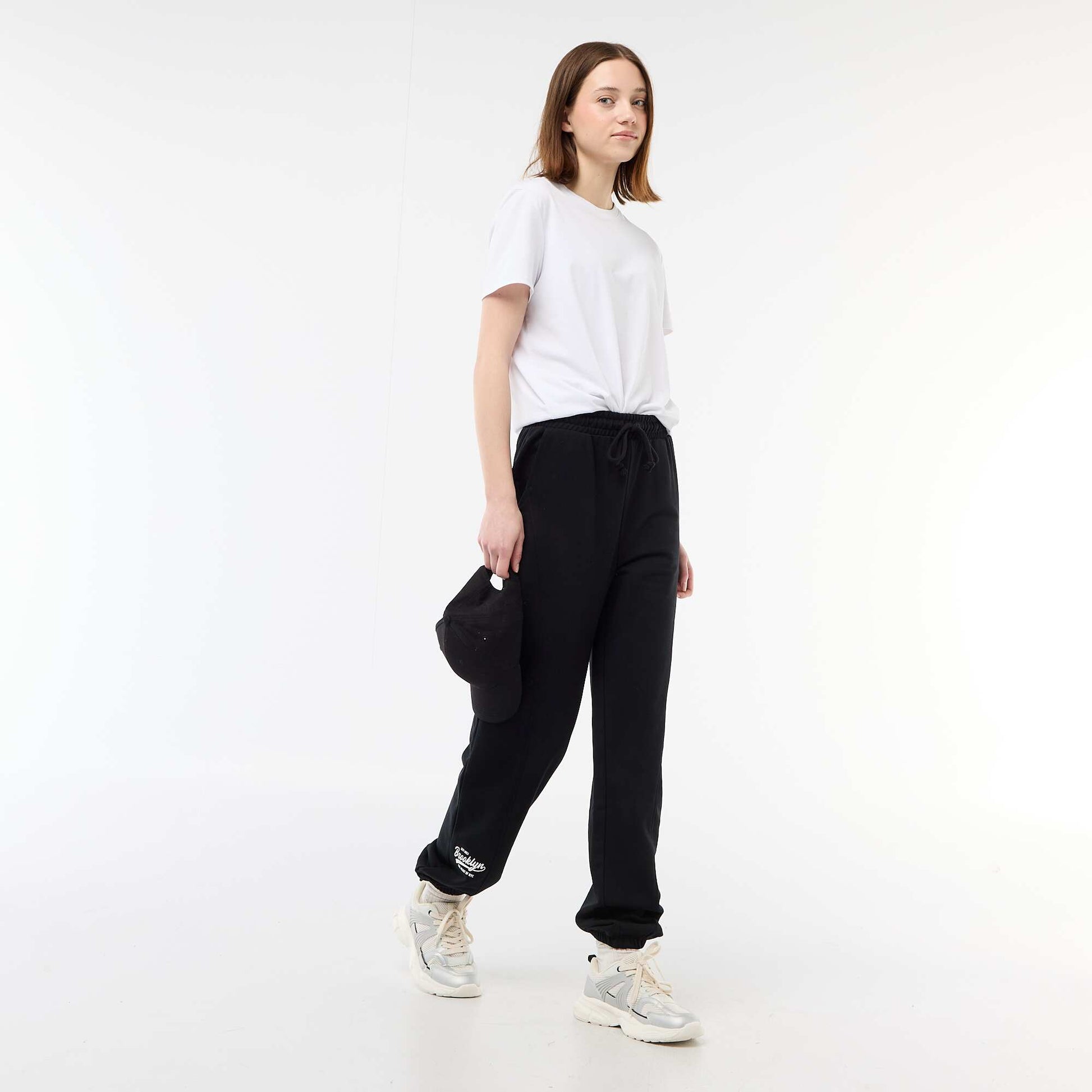 Solid Cotton Barrel Leg Joggers BLACK