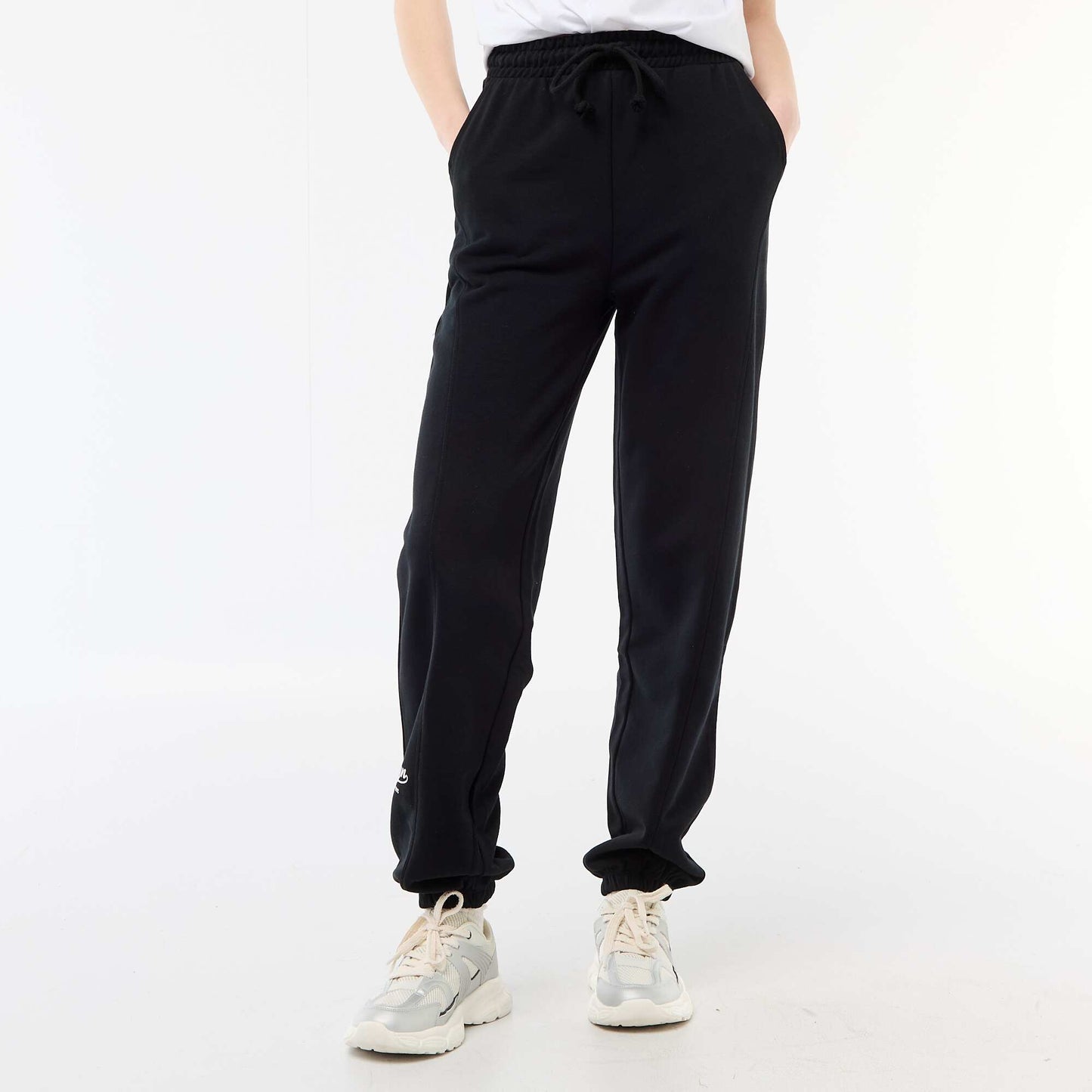 Solid Cotton Barrel Leg Joggers BLACK