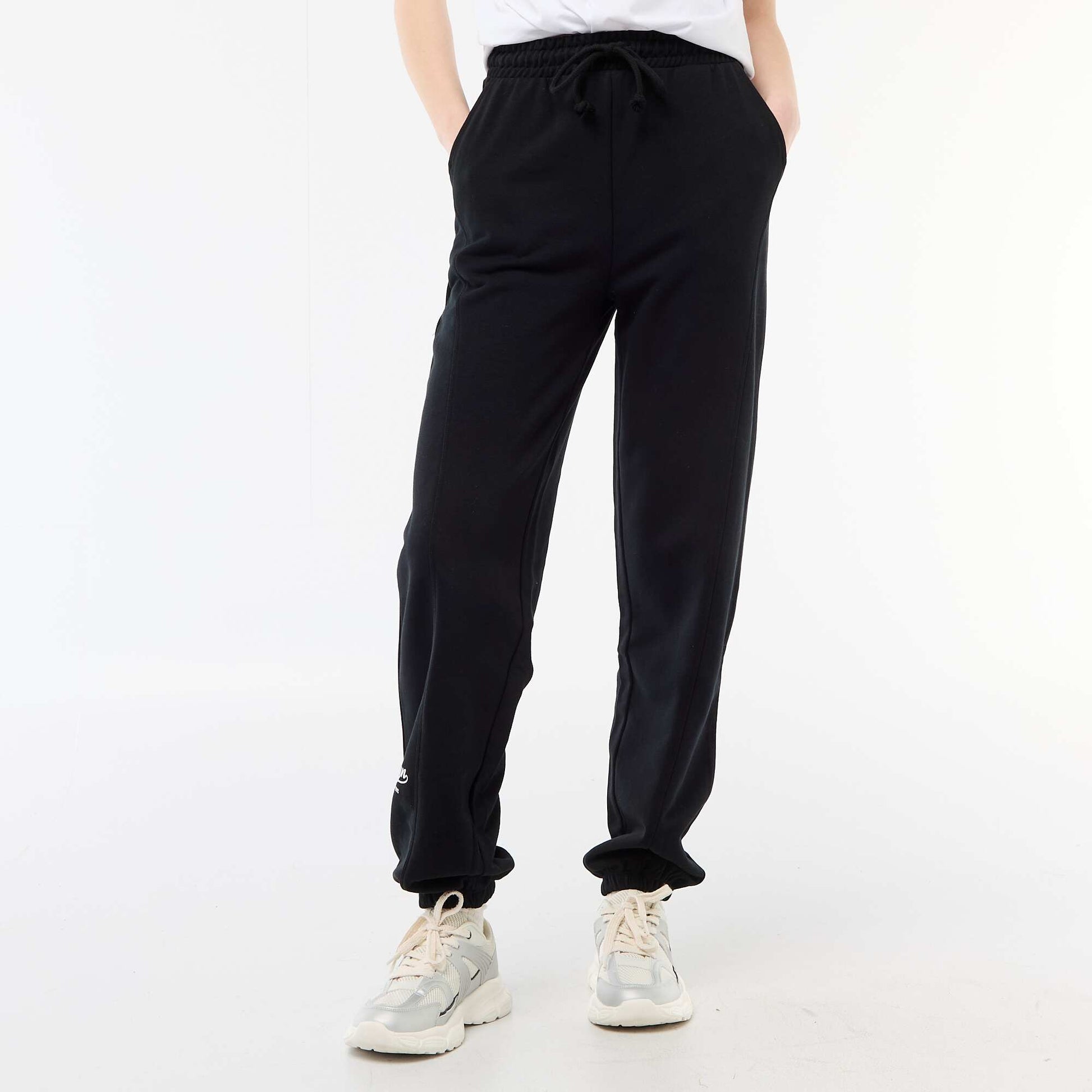 Solid Cotton Barrel Leg Joggers BLACK