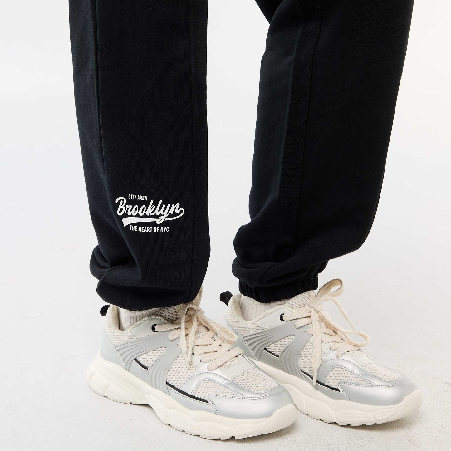 Solid Cotton Barrel Leg Joggers BLACK