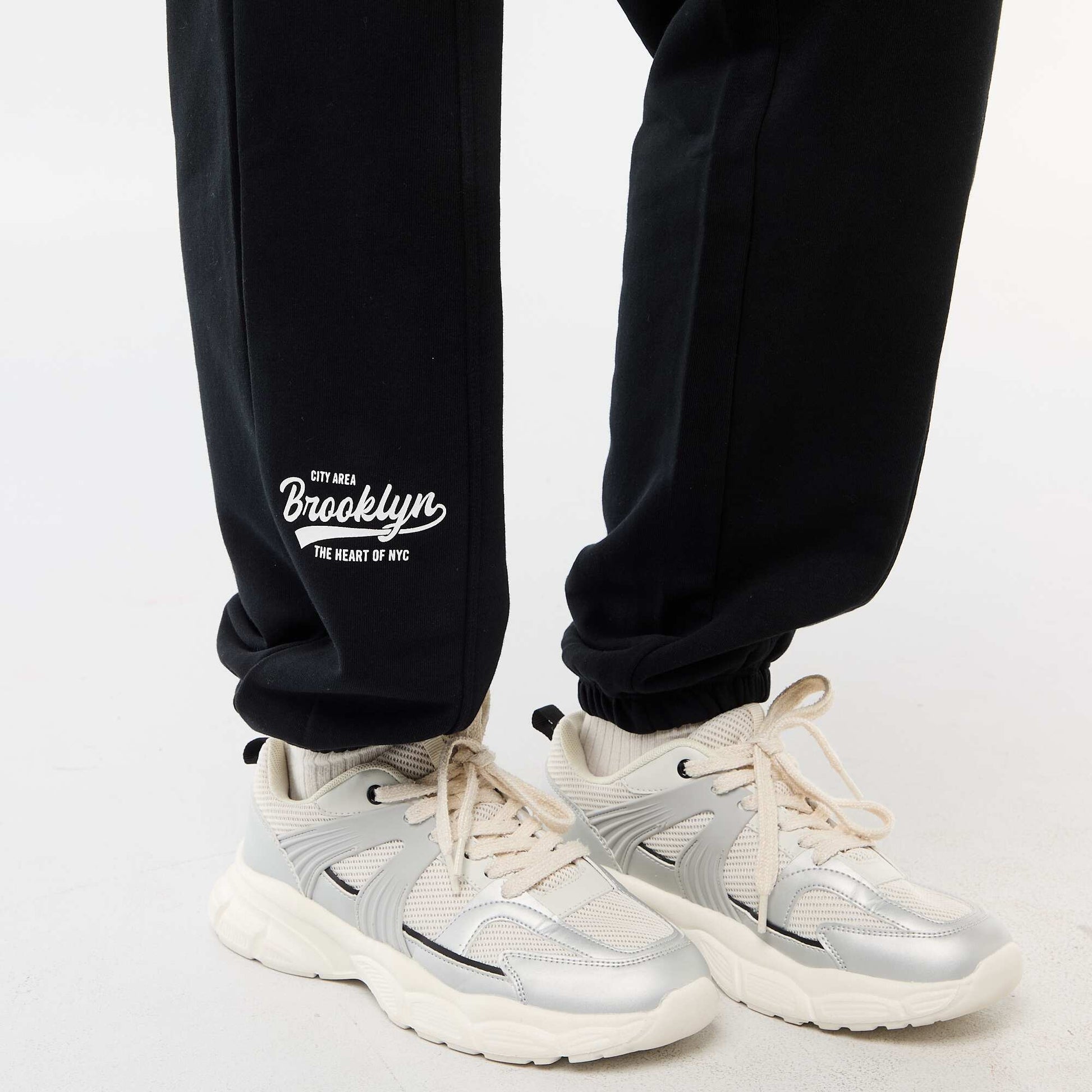 Solid Cotton Barrel Leg Joggers BLACK