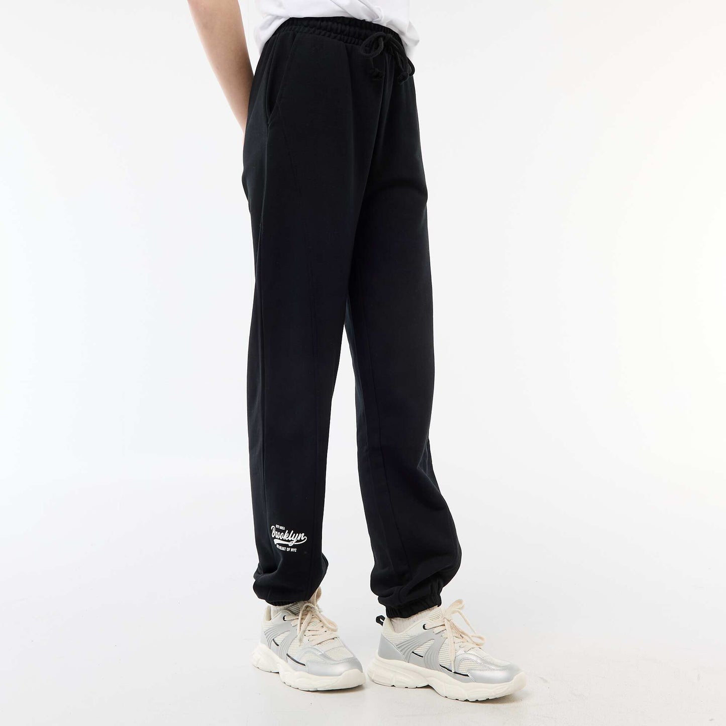 Solid Cotton Barrel Leg Joggers BLACK