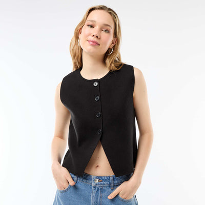 Sleeveless Round Neck Vest BLACK