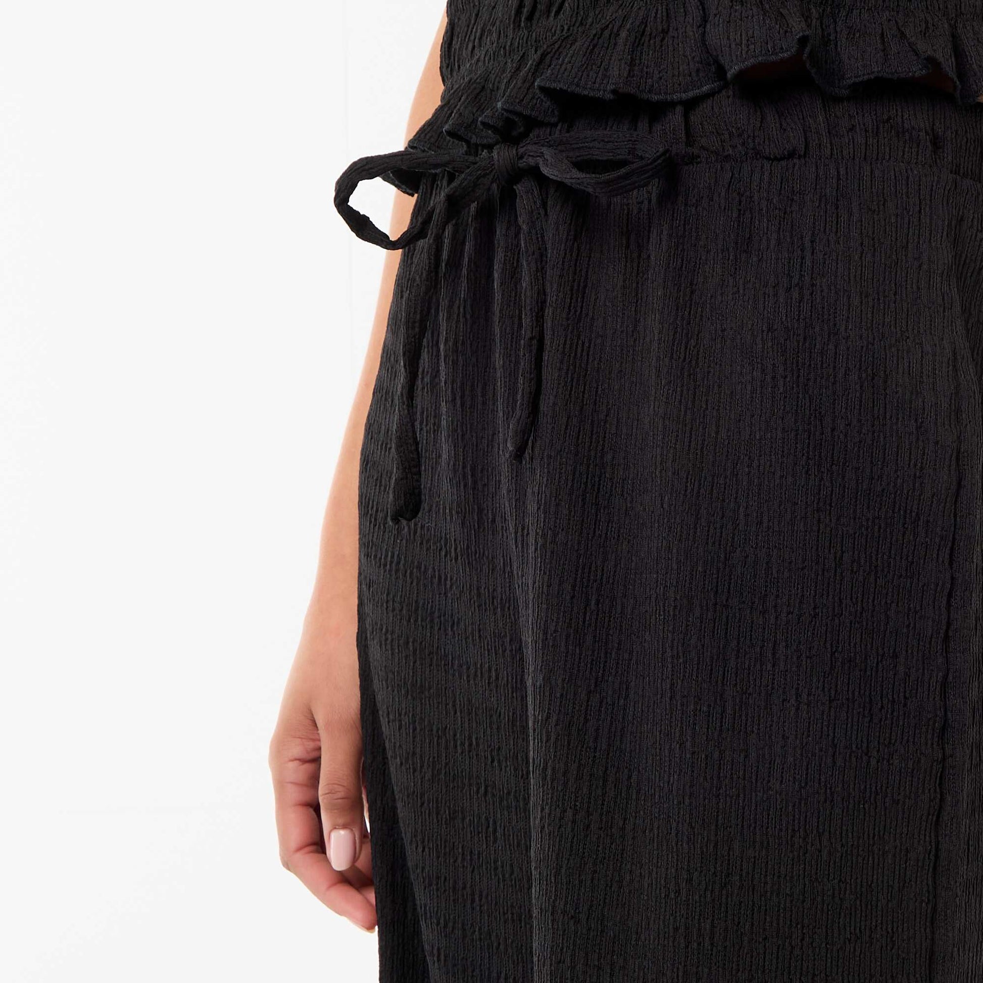 Smocked Knit Wide-Leg Trousers BLACK