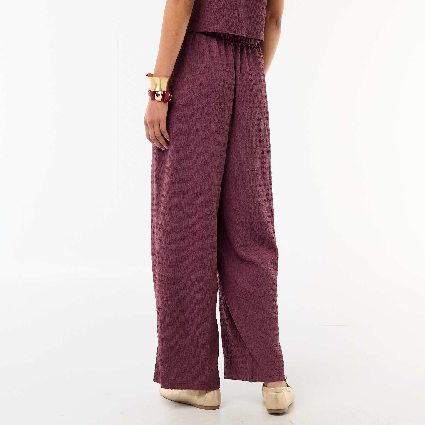 Smocked Knit Wide-Leg Trousers PURPLE