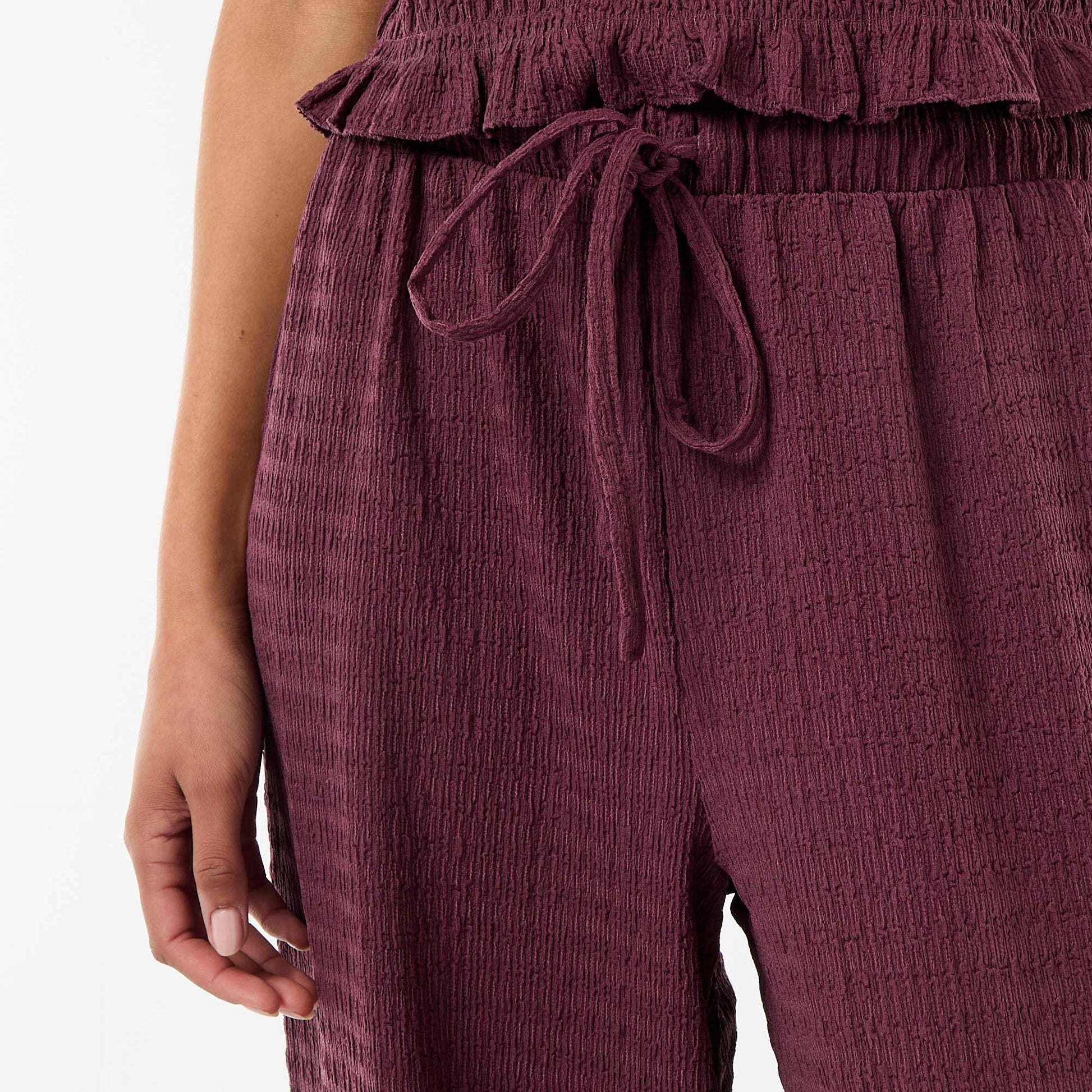 Smocked Knit Wide-Leg Trousers PURPLE