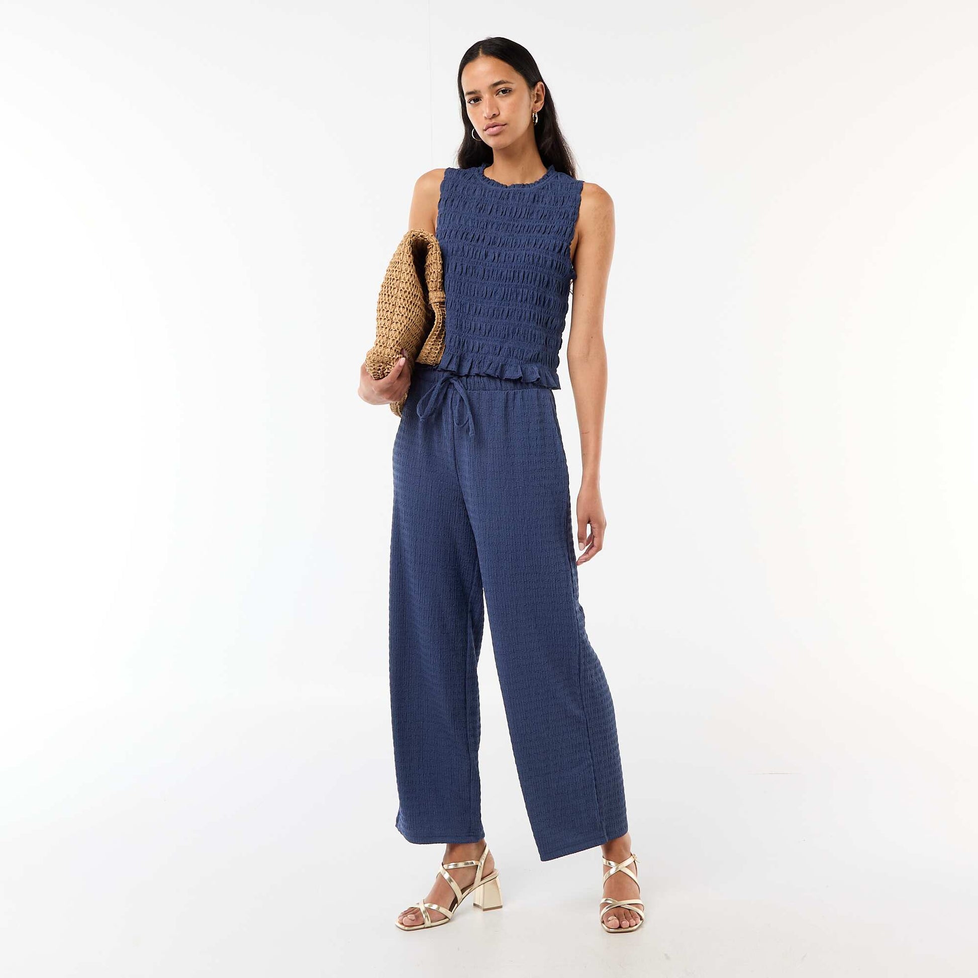 Sleeveless Smocked Top BLUE