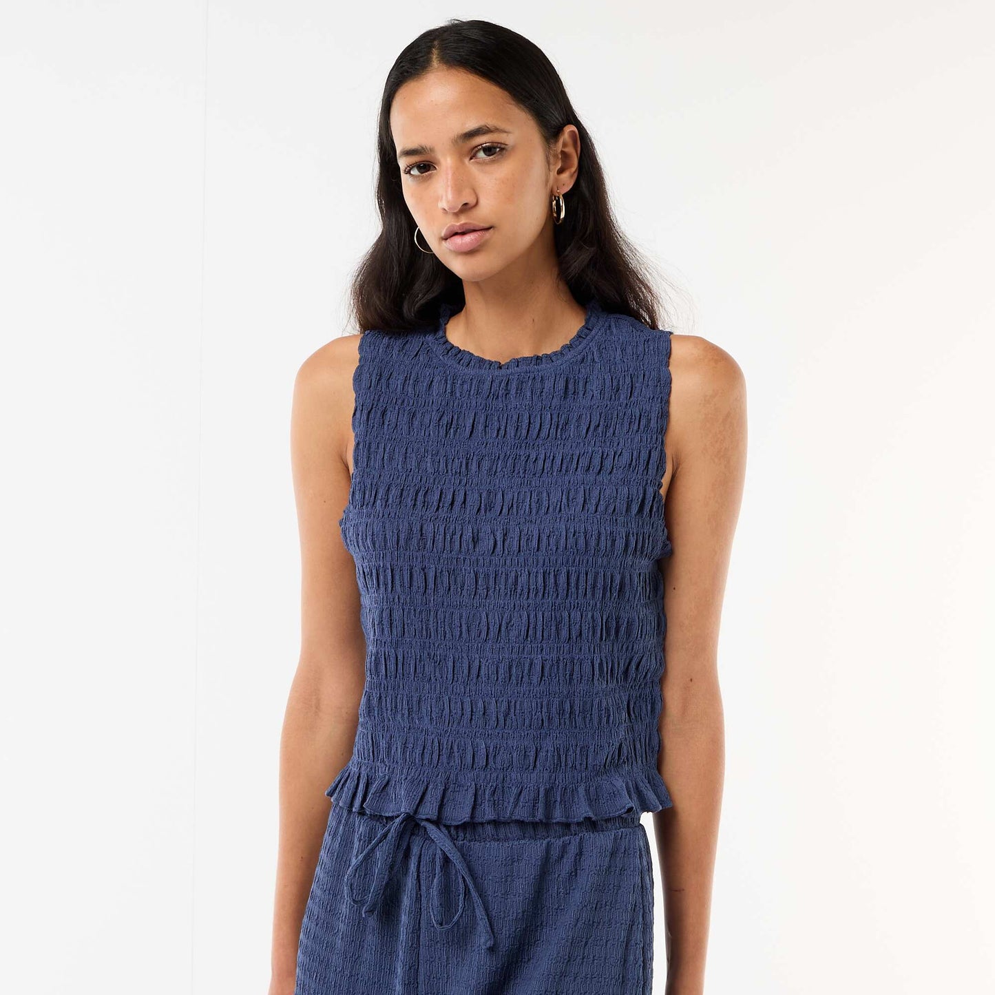 Sleeveless Smocked Top BLUE