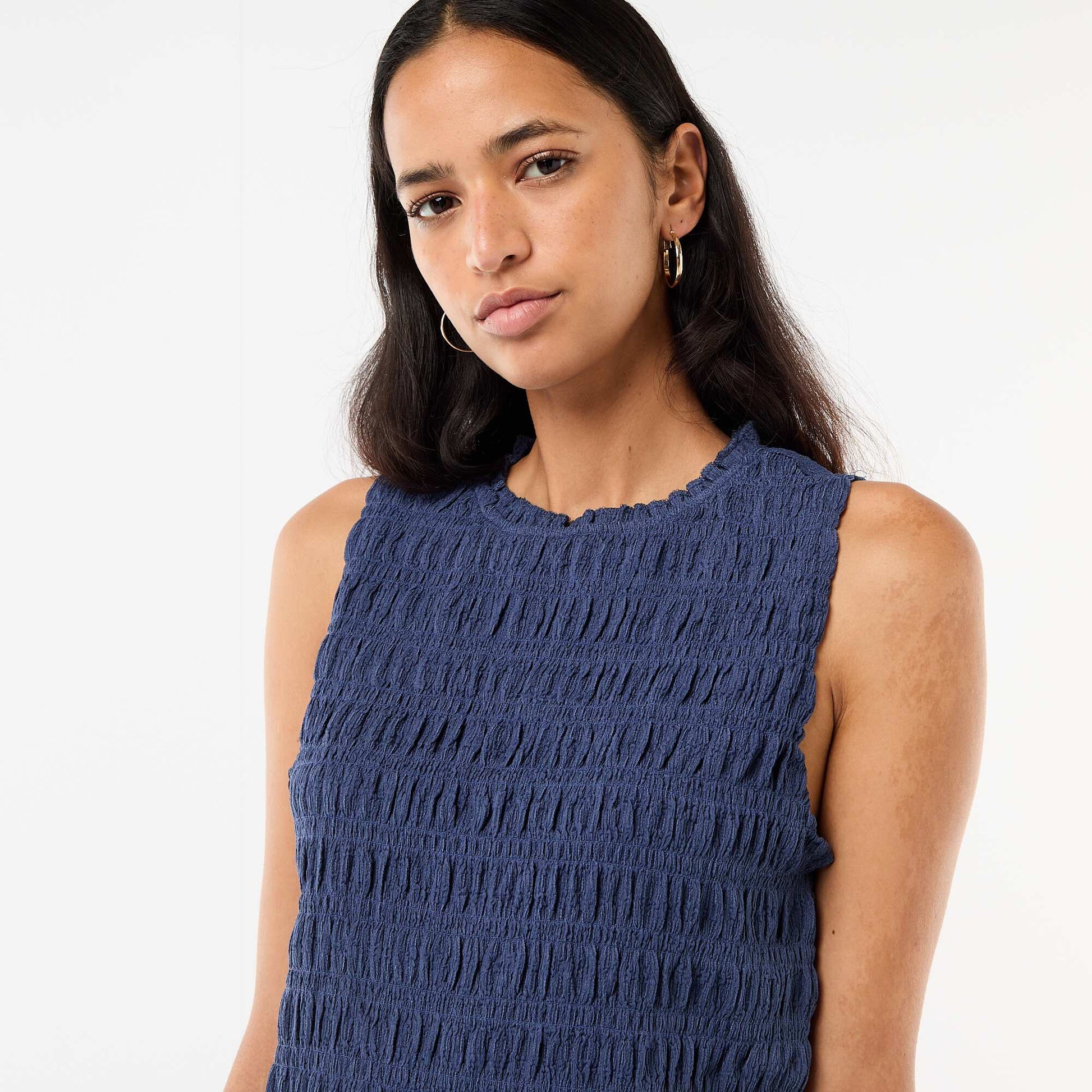 Sleeveless Smocked Top BLUE