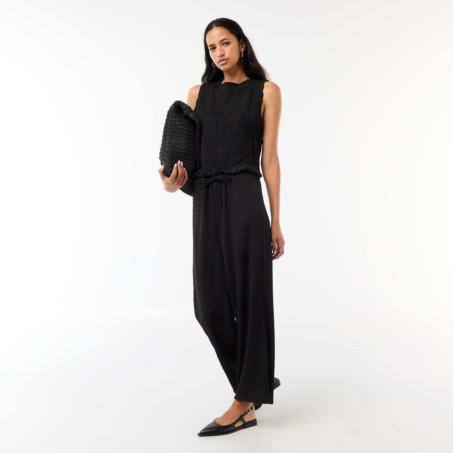 Sleeveless Smocked Top BLACK