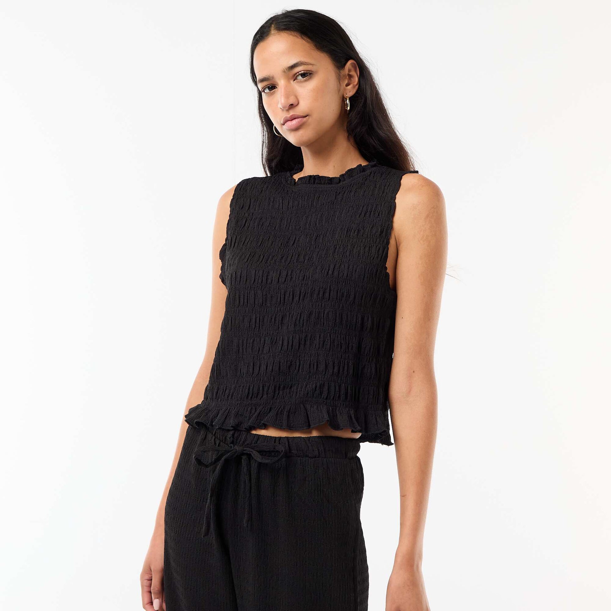 Sleeveless Smocked Top BLACK