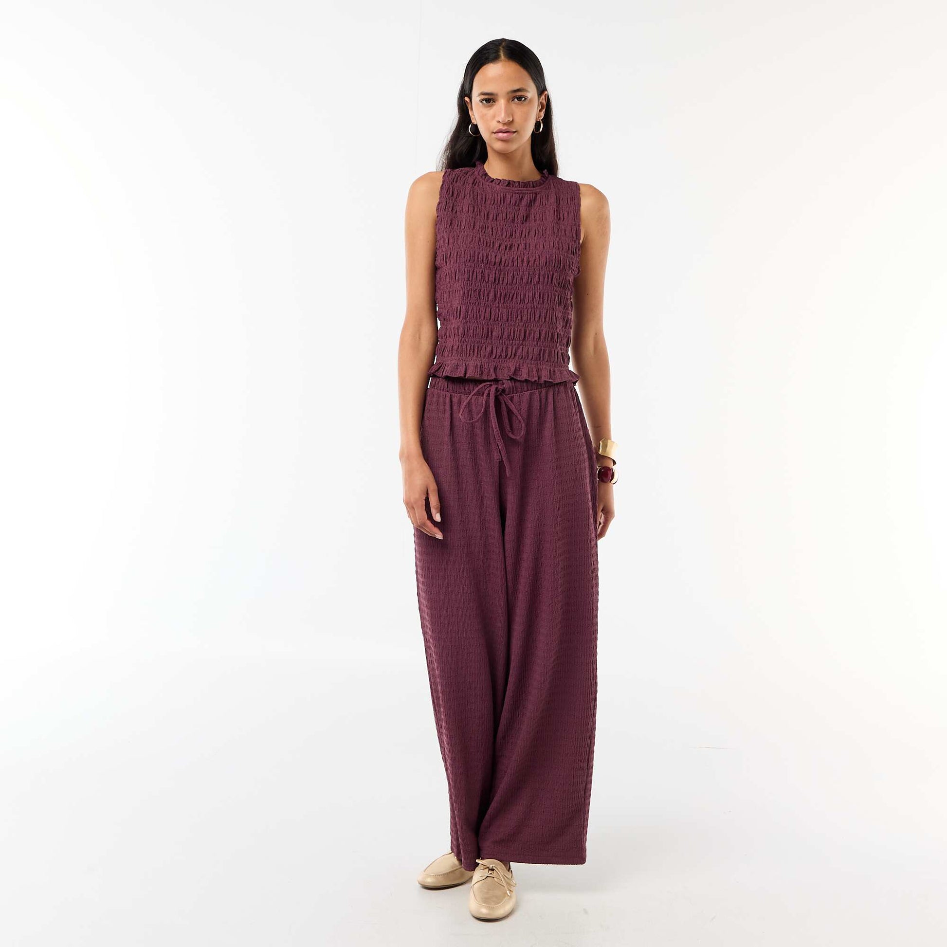Sleeveless Smocked Top PURPLE