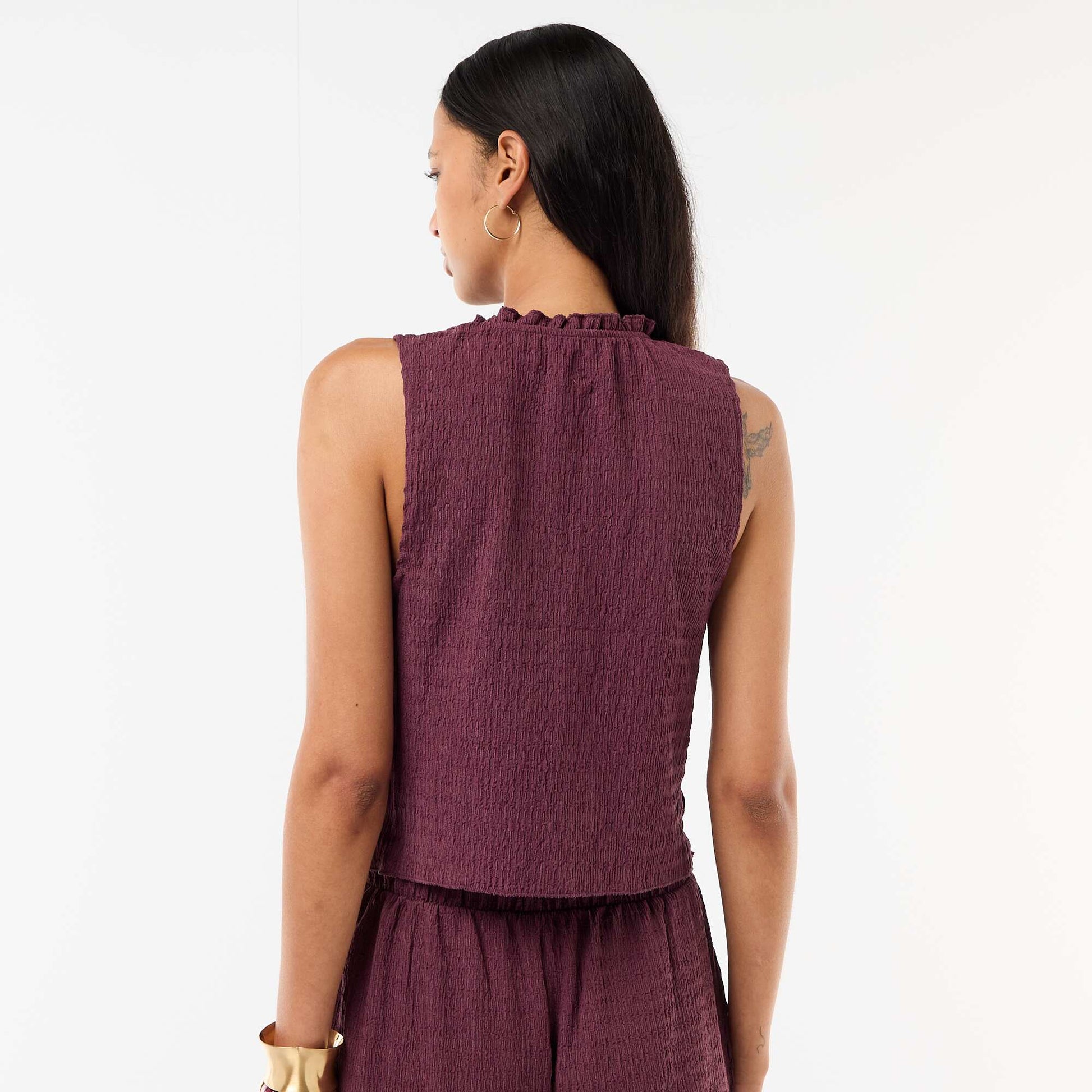 Sleeveless Smocked Top PURPLE