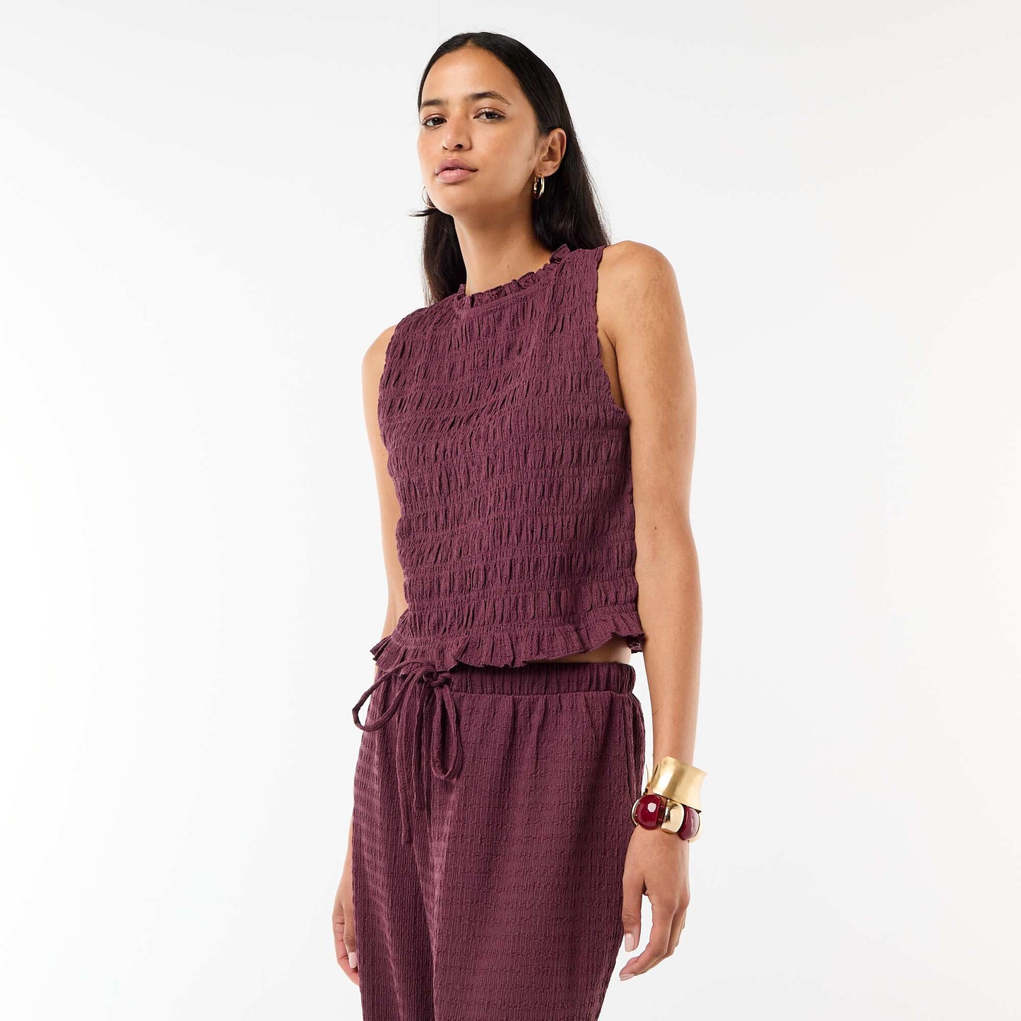 Sleeveless Smocked Top PURPLE
