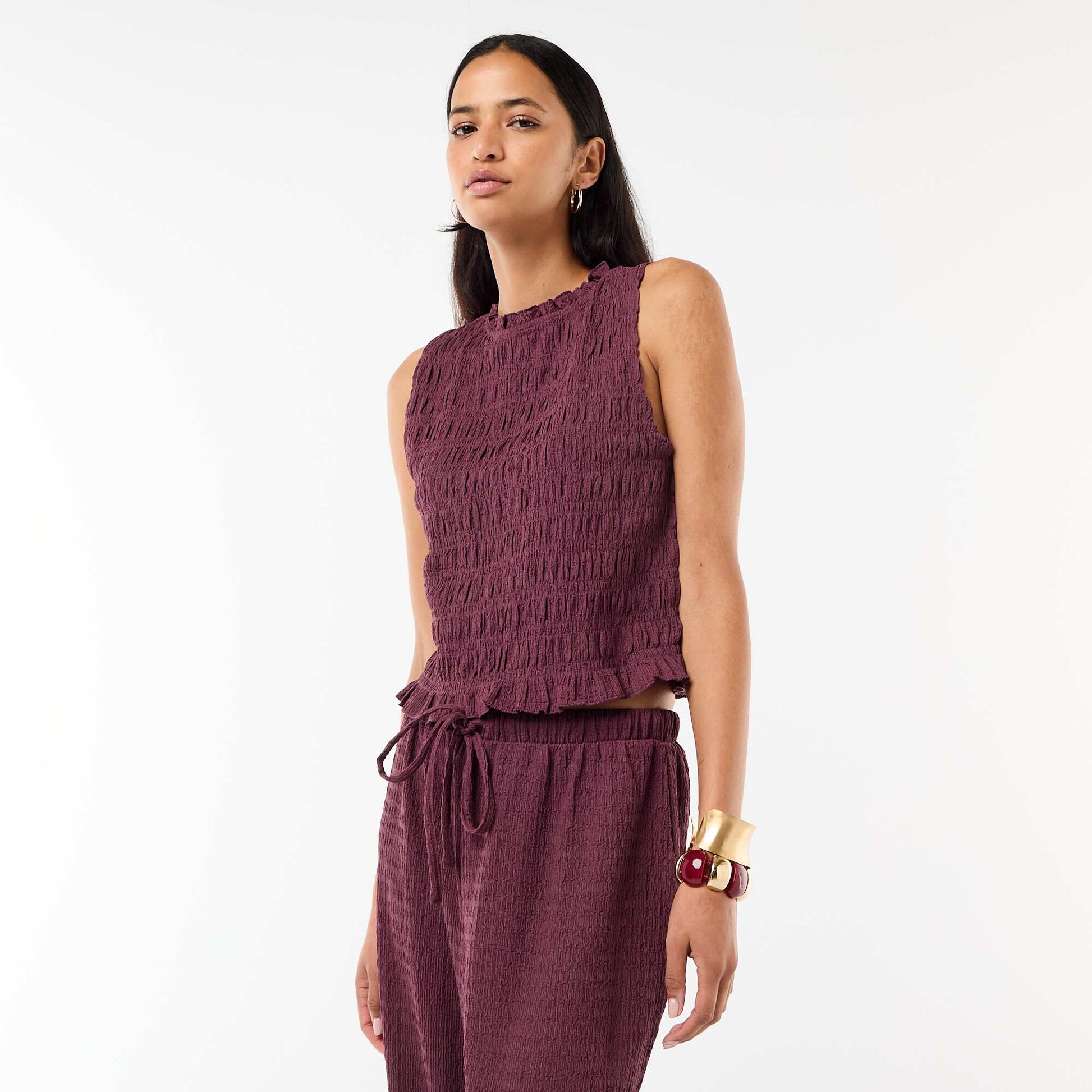 Sleeveless Smocked Top PURPLE