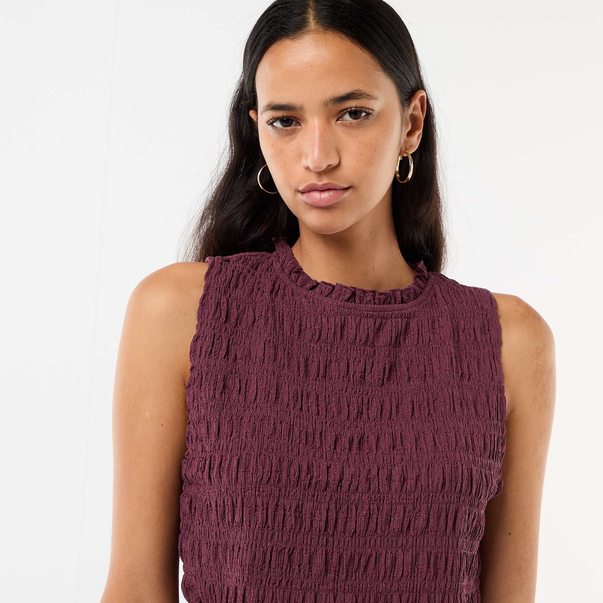 Sleeveless Smocked Top PURPLE