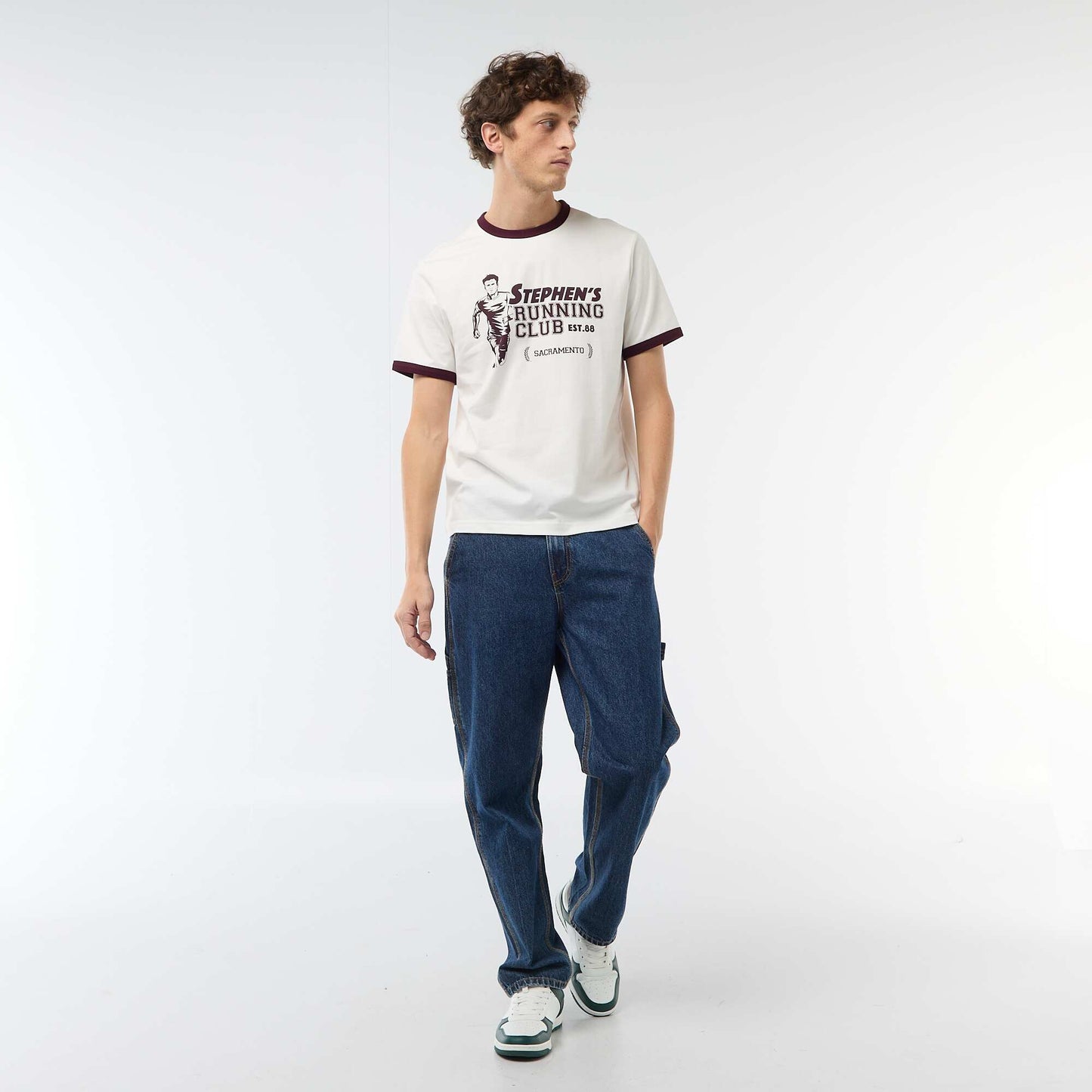 Printed T-shirt with Contrasting Trim WHITE