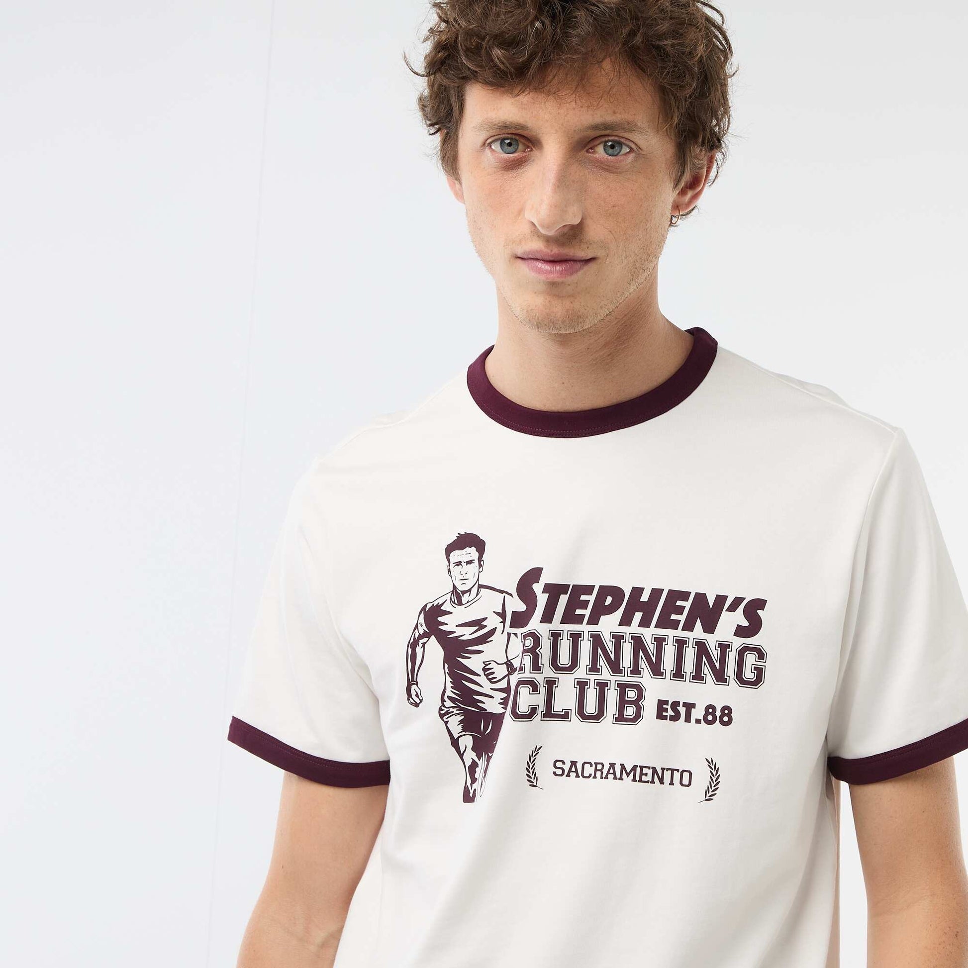 Printed T-shirt with Contrasting Trim WHITE