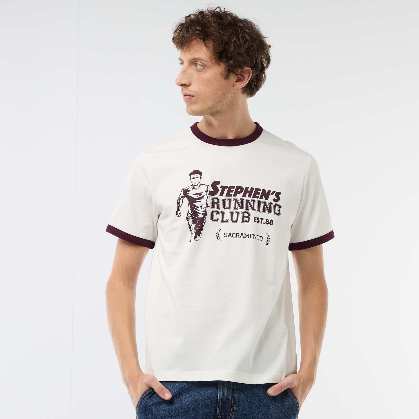 Printed T-shirt with Contrasting Trim WHITE