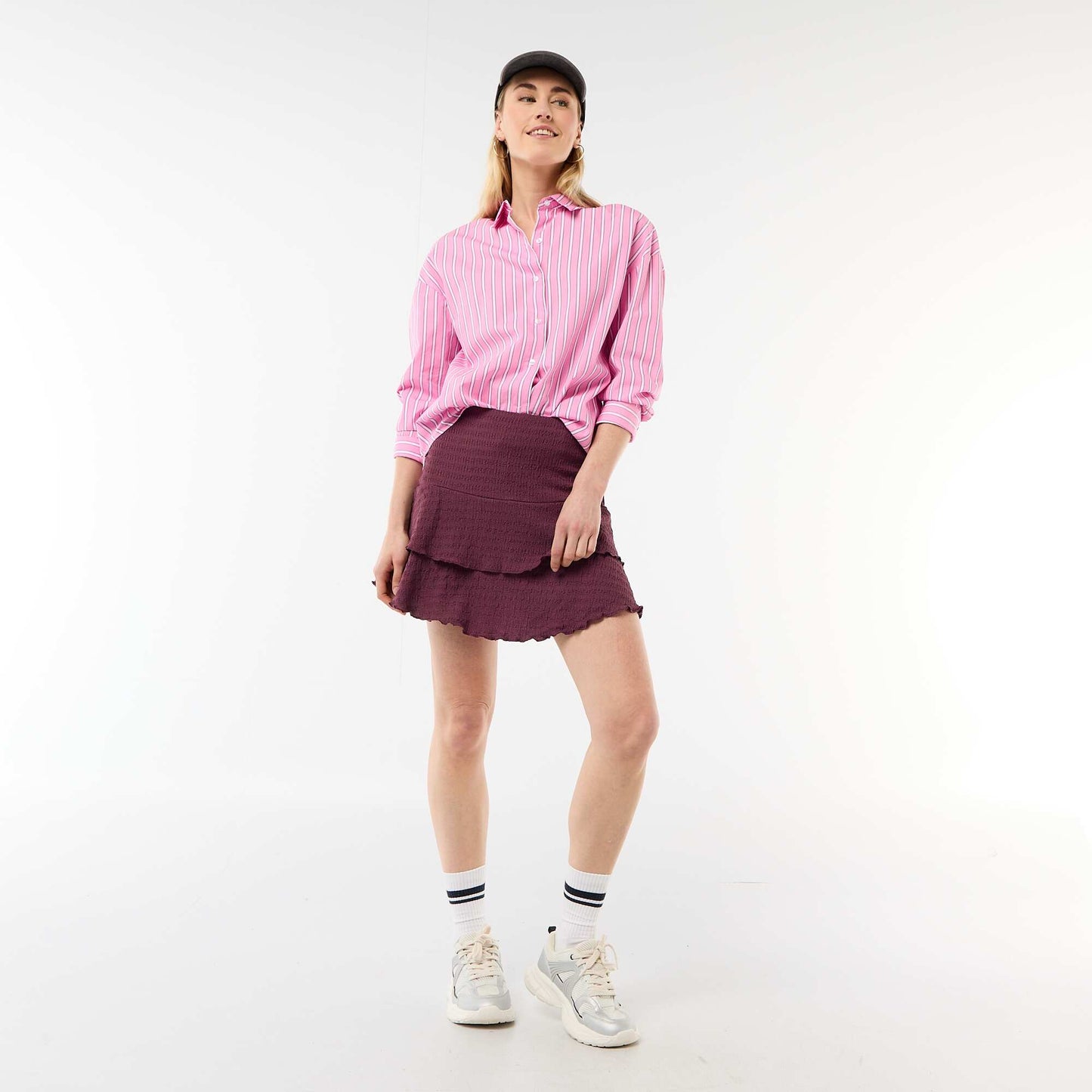 Short Tiered Crinkle Knit Skirt PURPLE