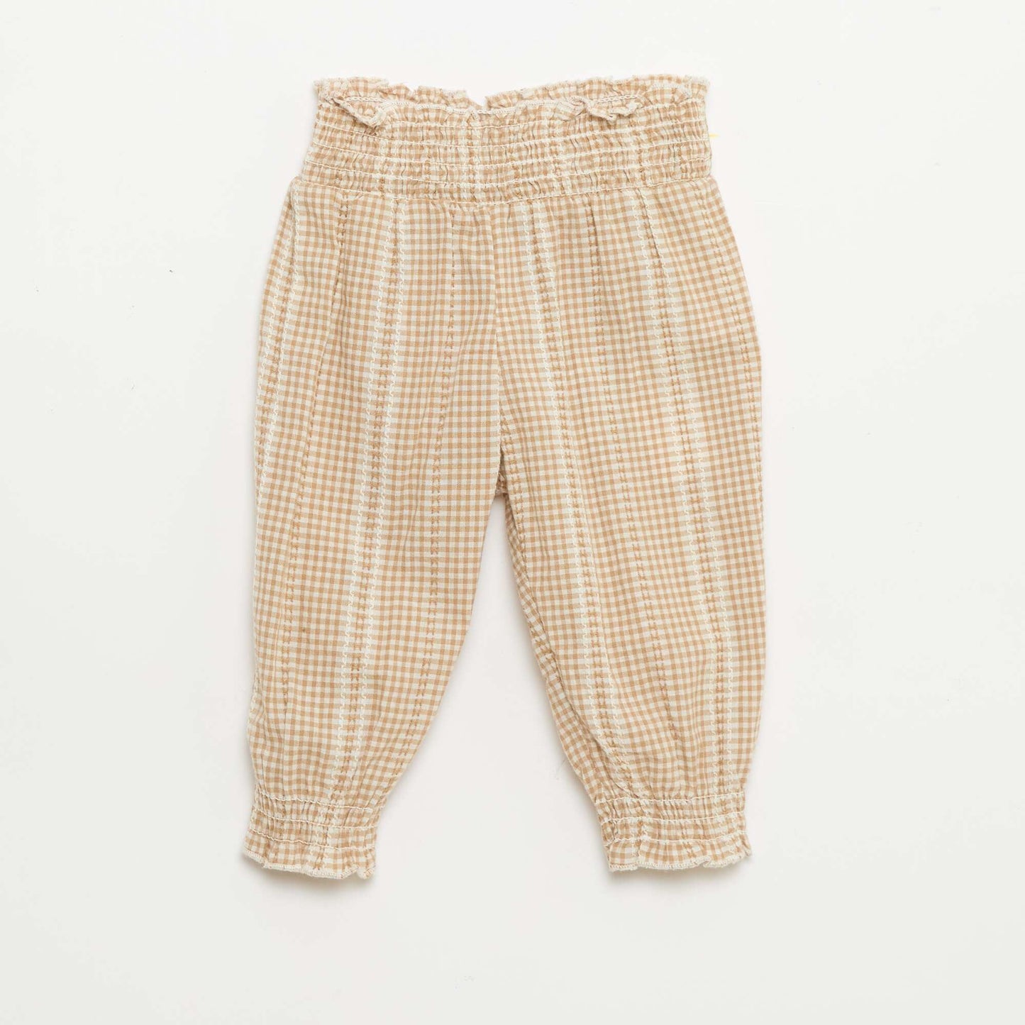 Gingham 2-piece blouse and trousers set BROWN