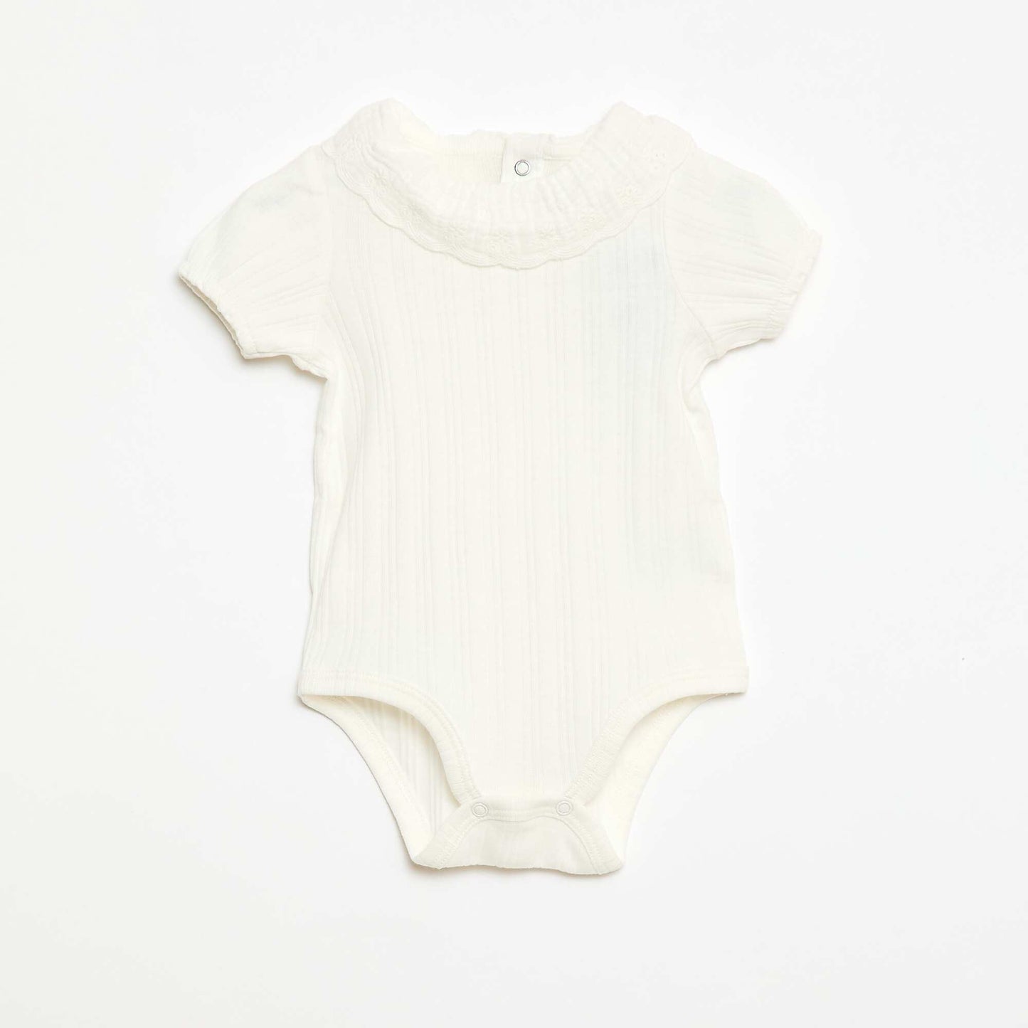 Long-sleeved ribbed knit bodysuit with fancy collar WHITE