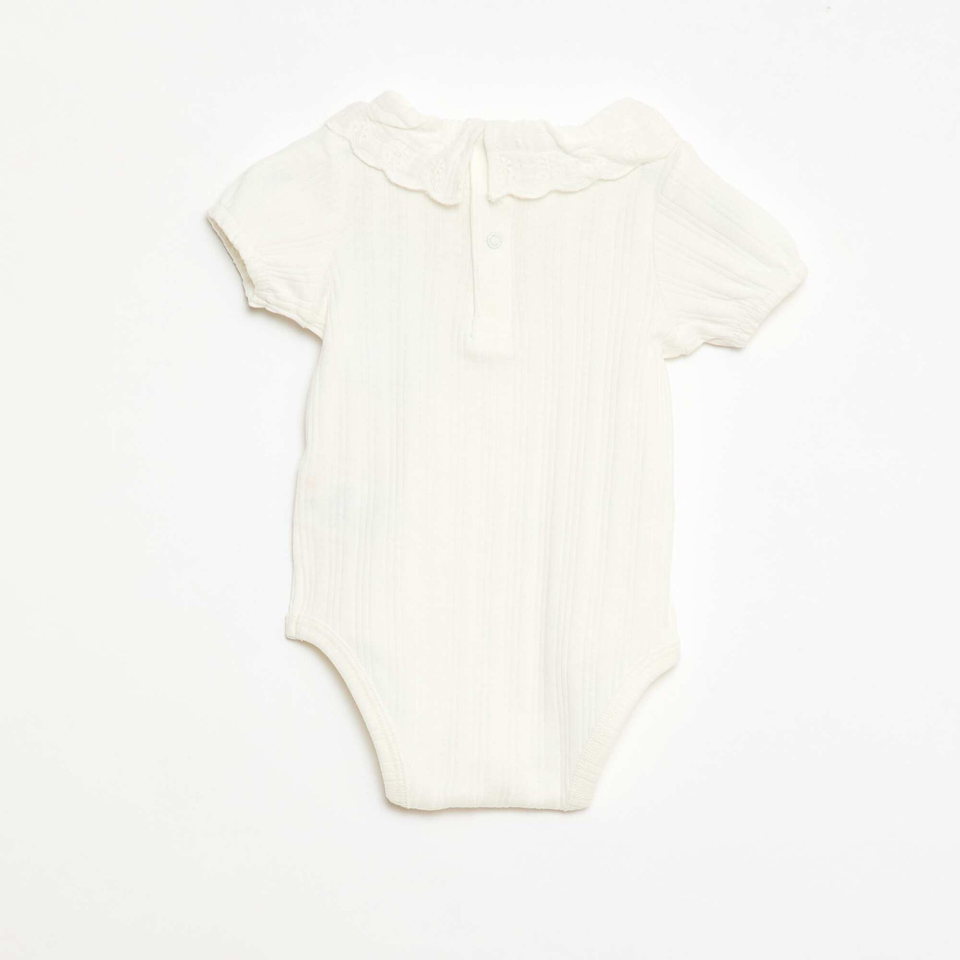 Long-sleeved ribbed knit bodysuit with fancy collar WHITE