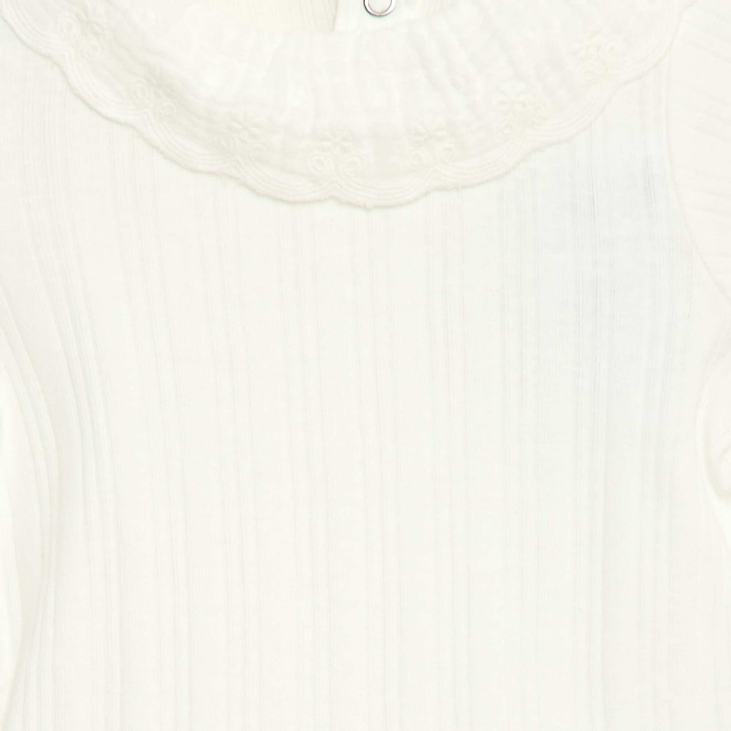 Long-sleeved ribbed knit bodysuit with fancy collar WHITE