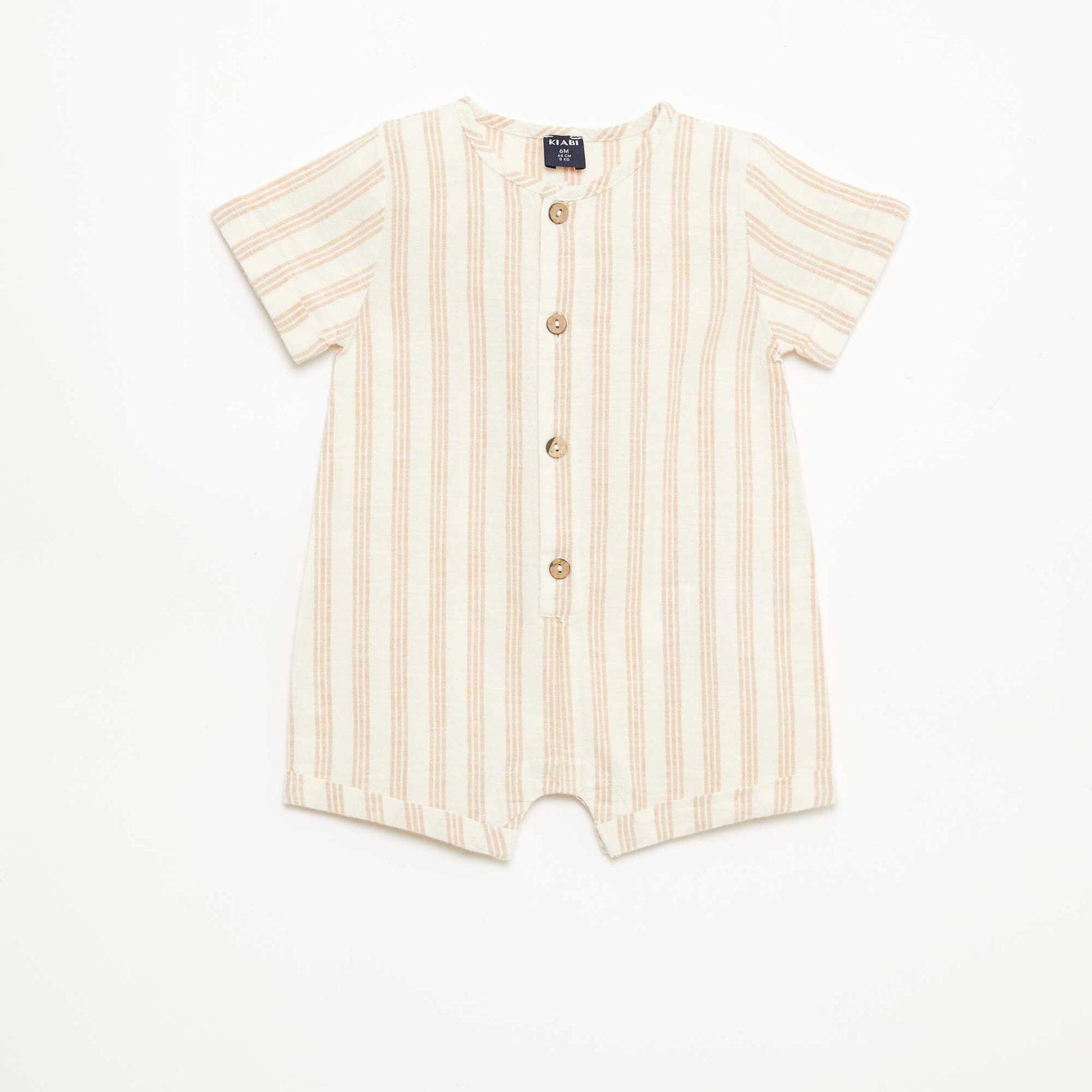 Cotton and Linen Blend Short Jumpsuit BEIGE