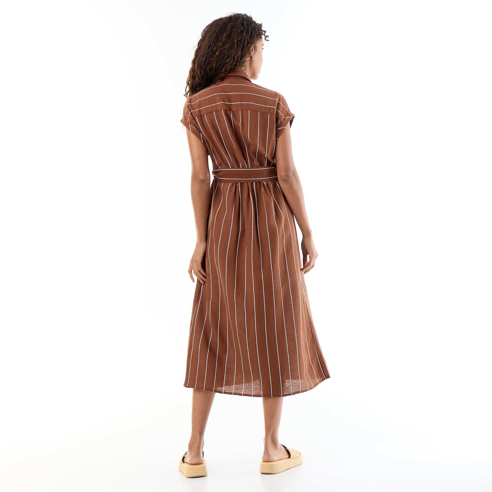 Long short-sleeved shirt dress BROWN