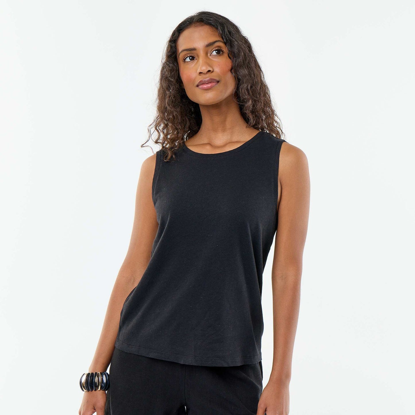 Sleeveless vest top BLACK