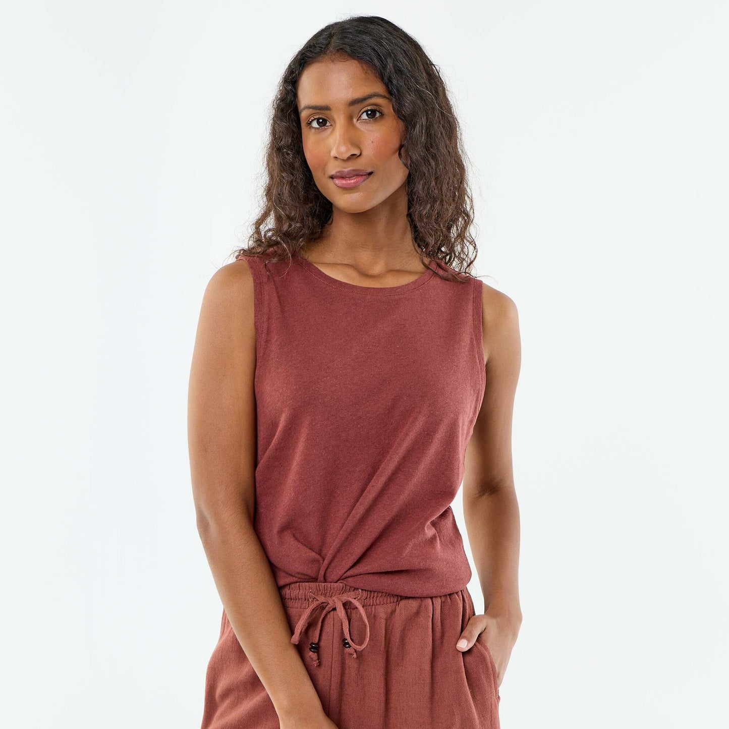 Sleeveless vest top BROWN