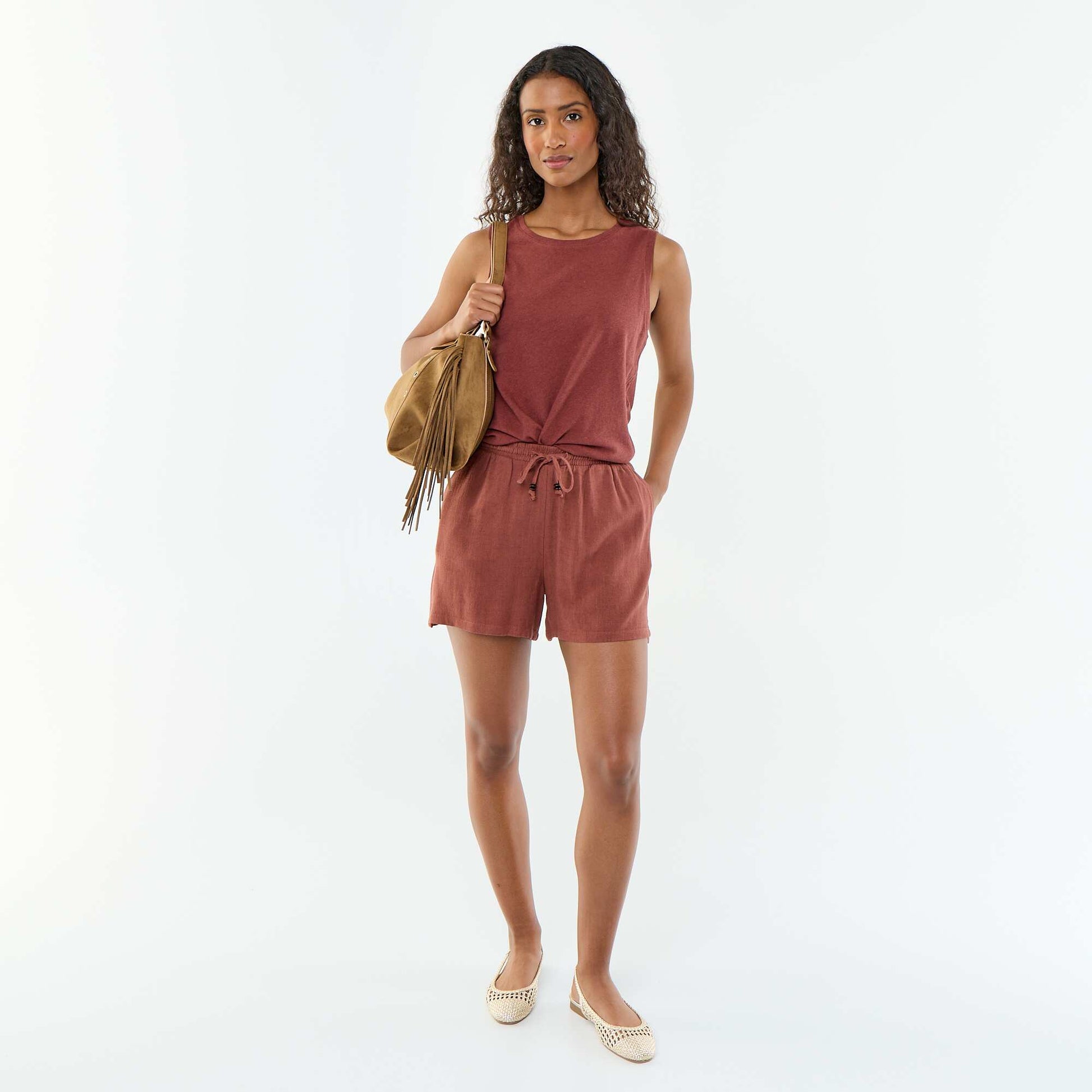 Sleeveless vest top BROWN