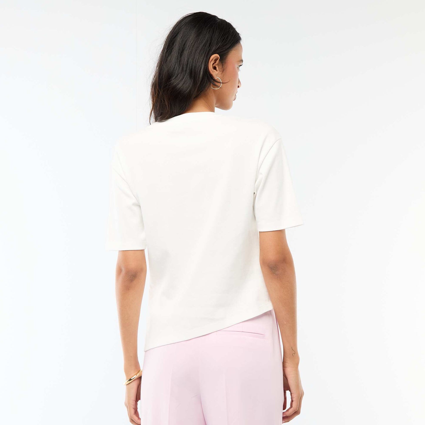 Draped Short-Sleeve T-Shirt with Costume Jewelry WHITE