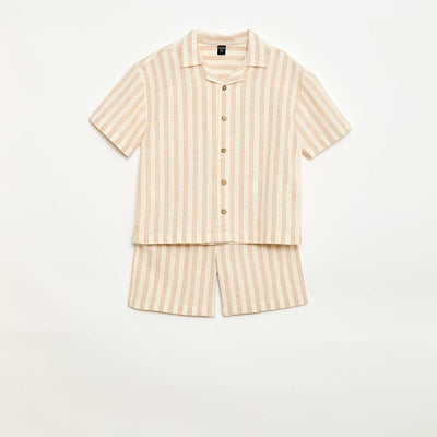 Striped shirt and shorts set BEIGE