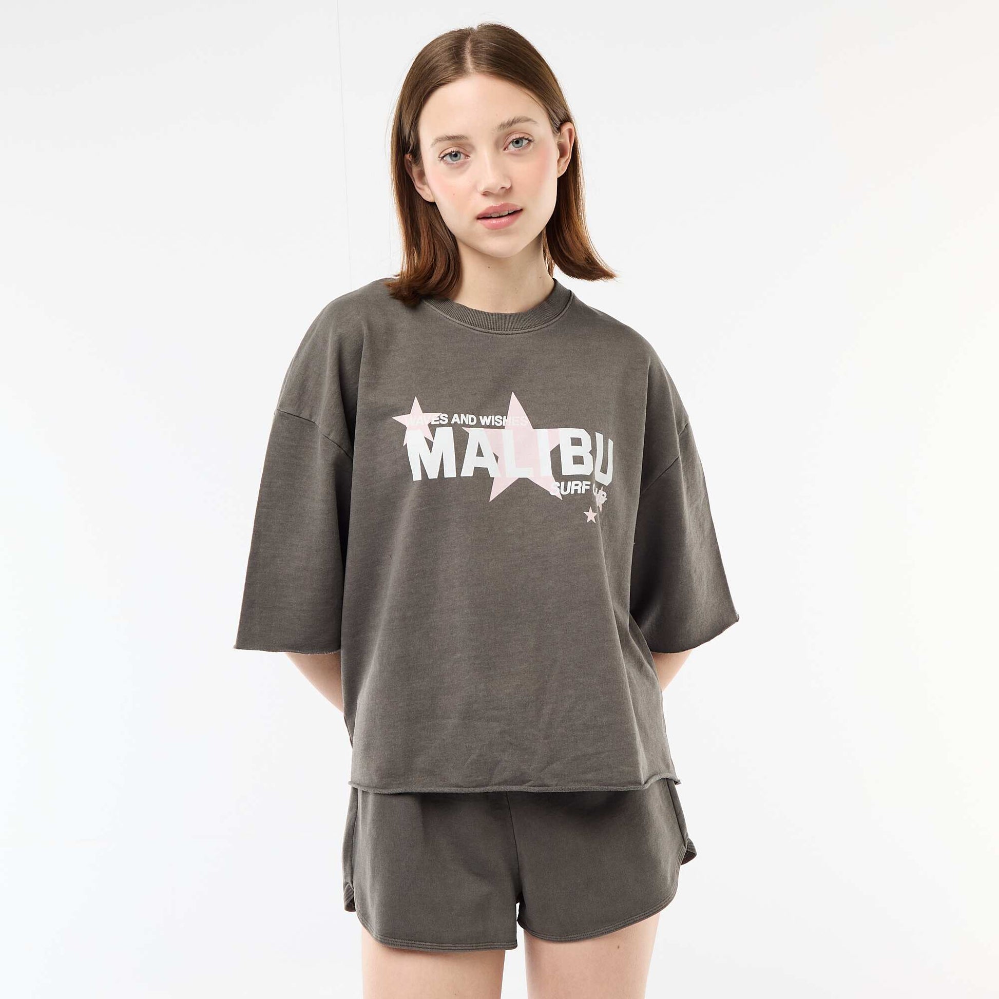 Oversized T-shirt with Slogan GREY