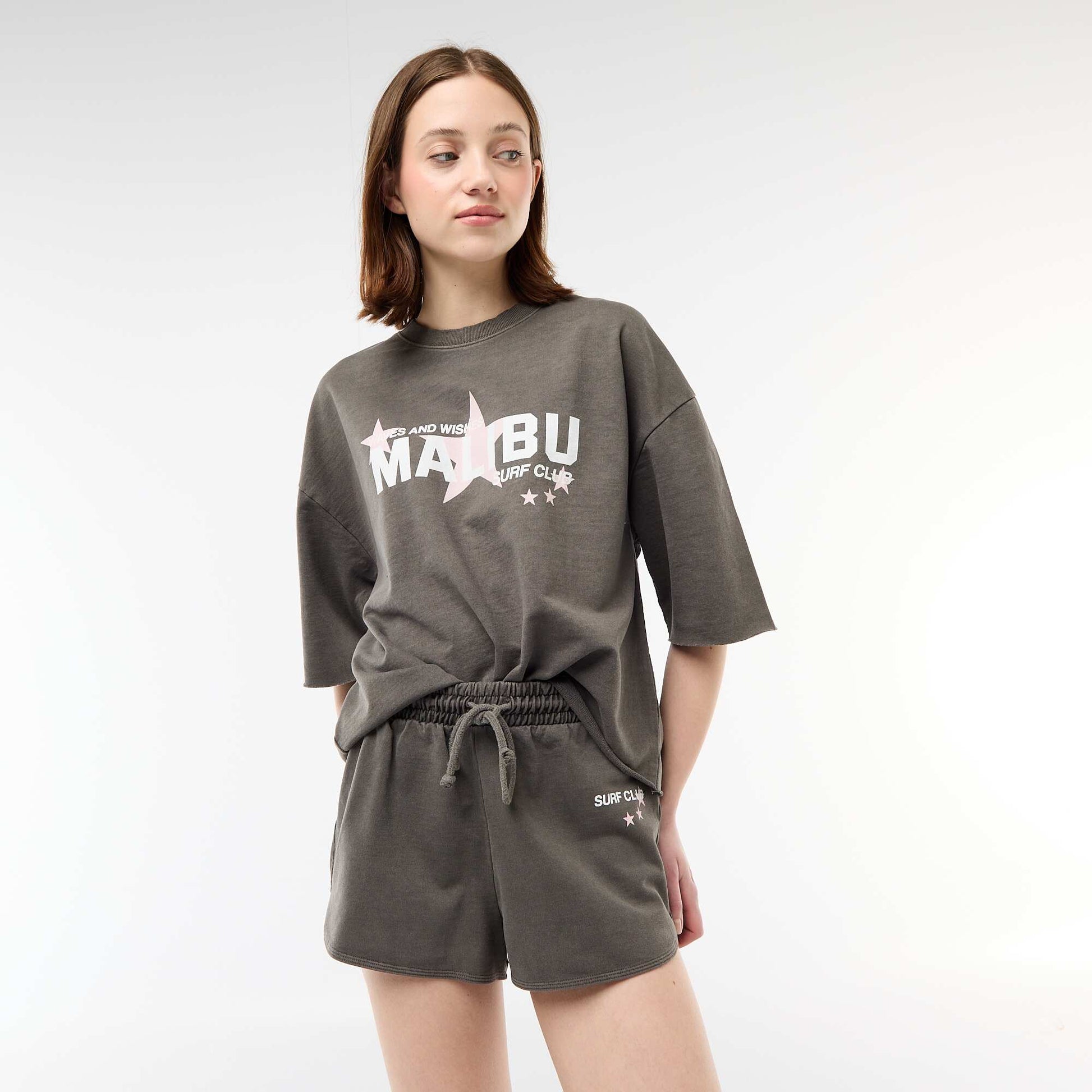 French Terry Short Shorts with Graphic GREY