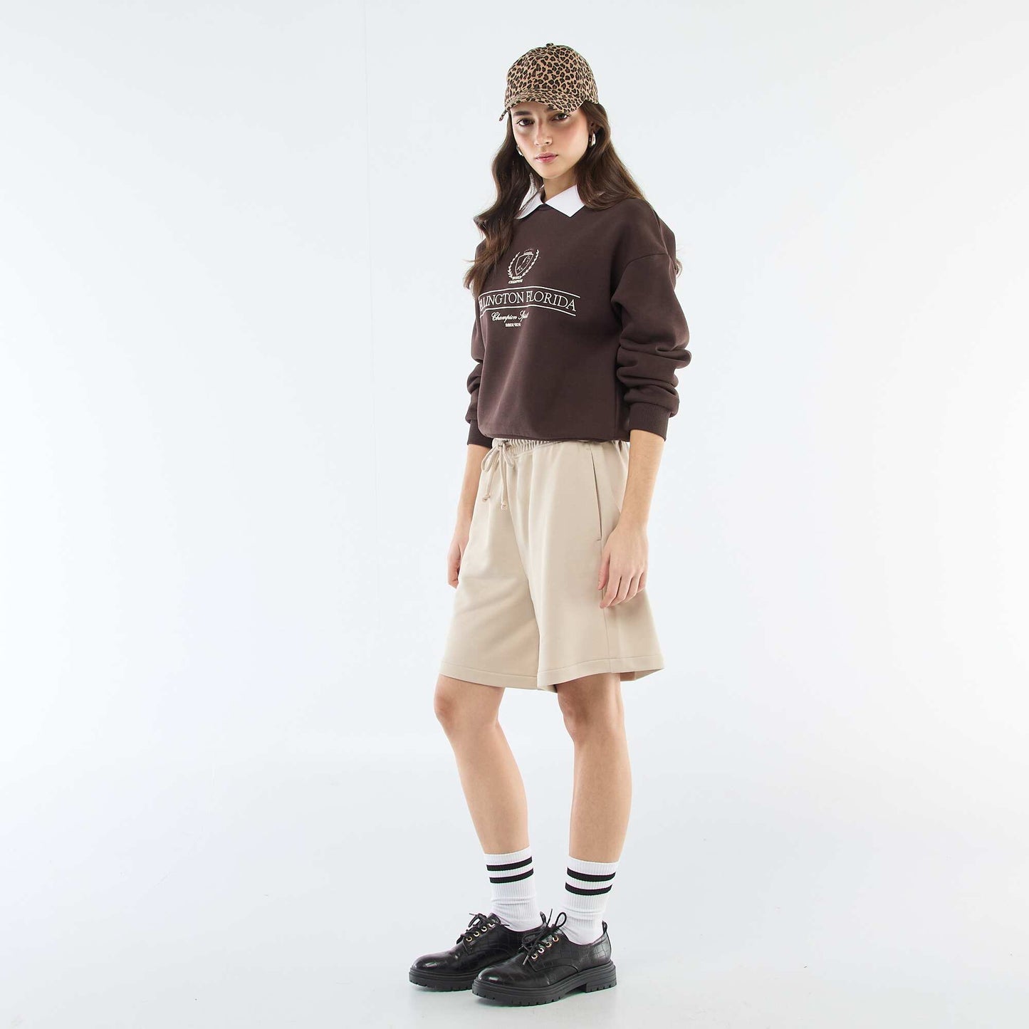 French terry long shorts BEIGE