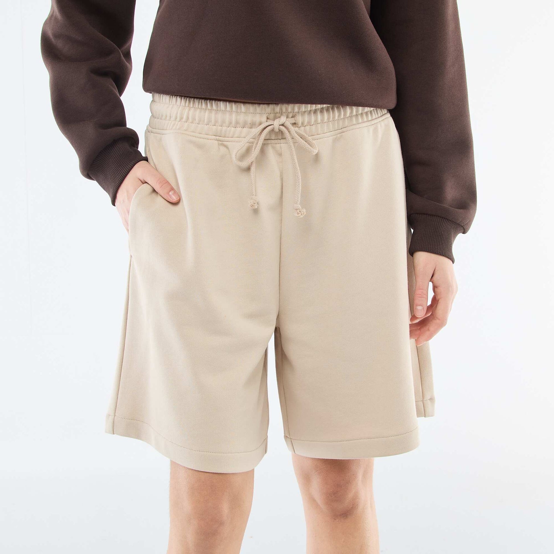 French terry long shorts BEIGE