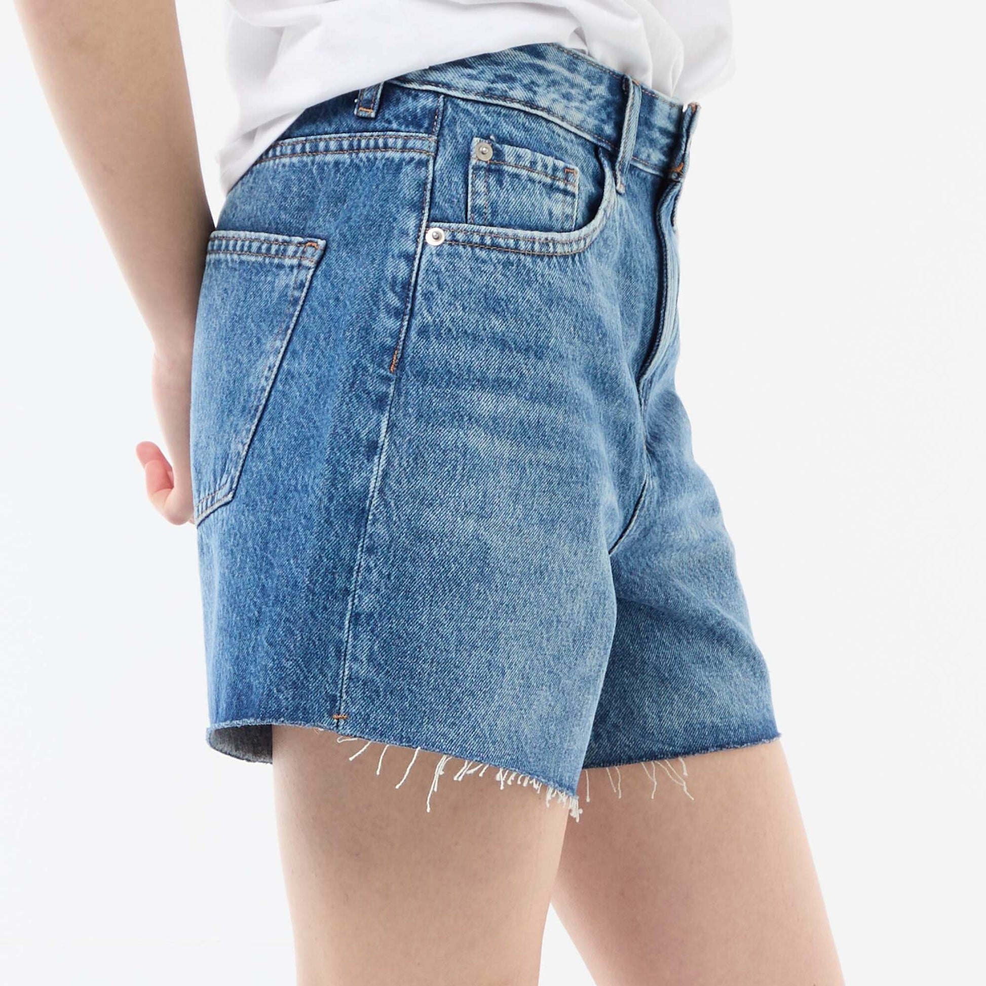 High-Waisted Denim Short Shorts BLUE