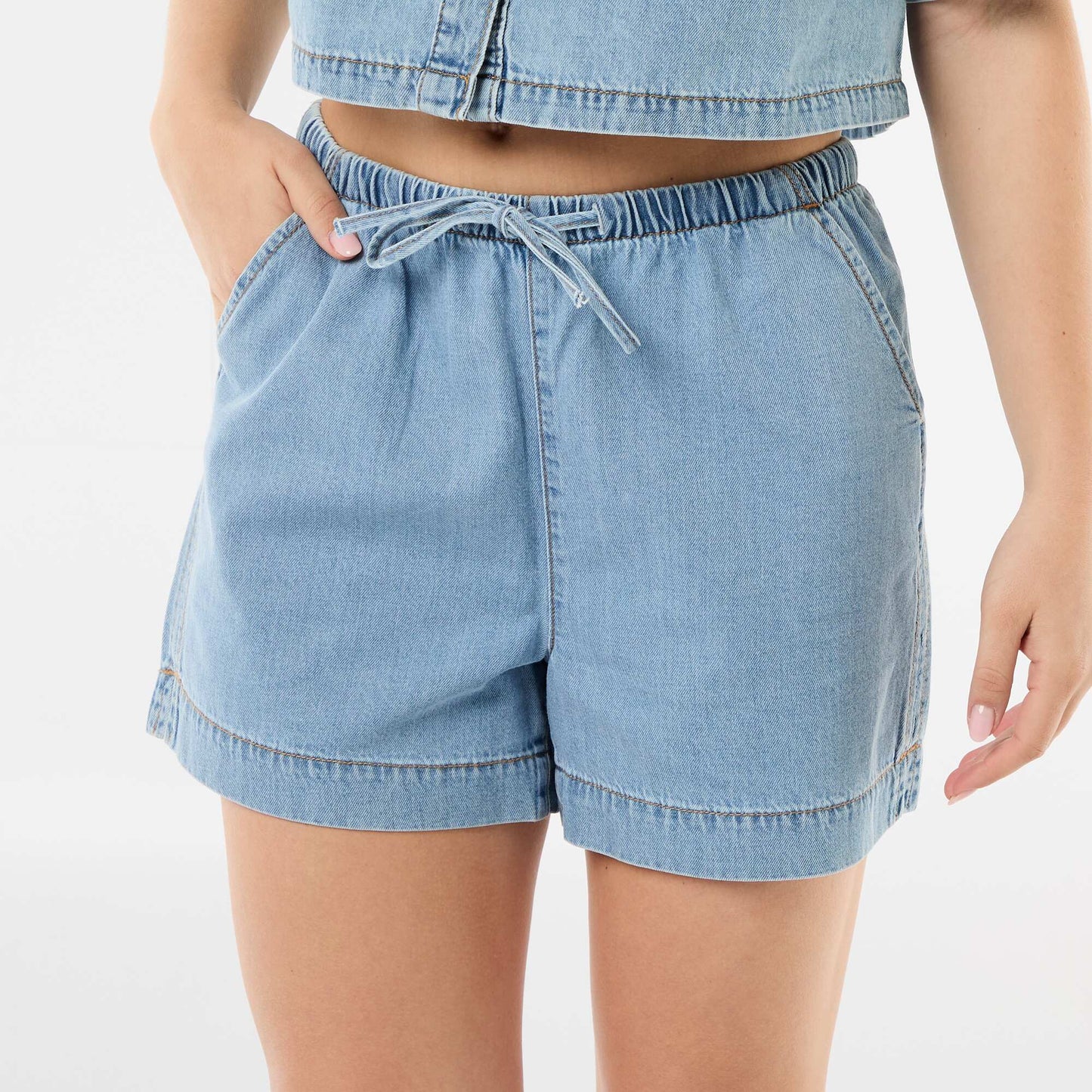 Elasticated Waist Denim Shorts BLUE