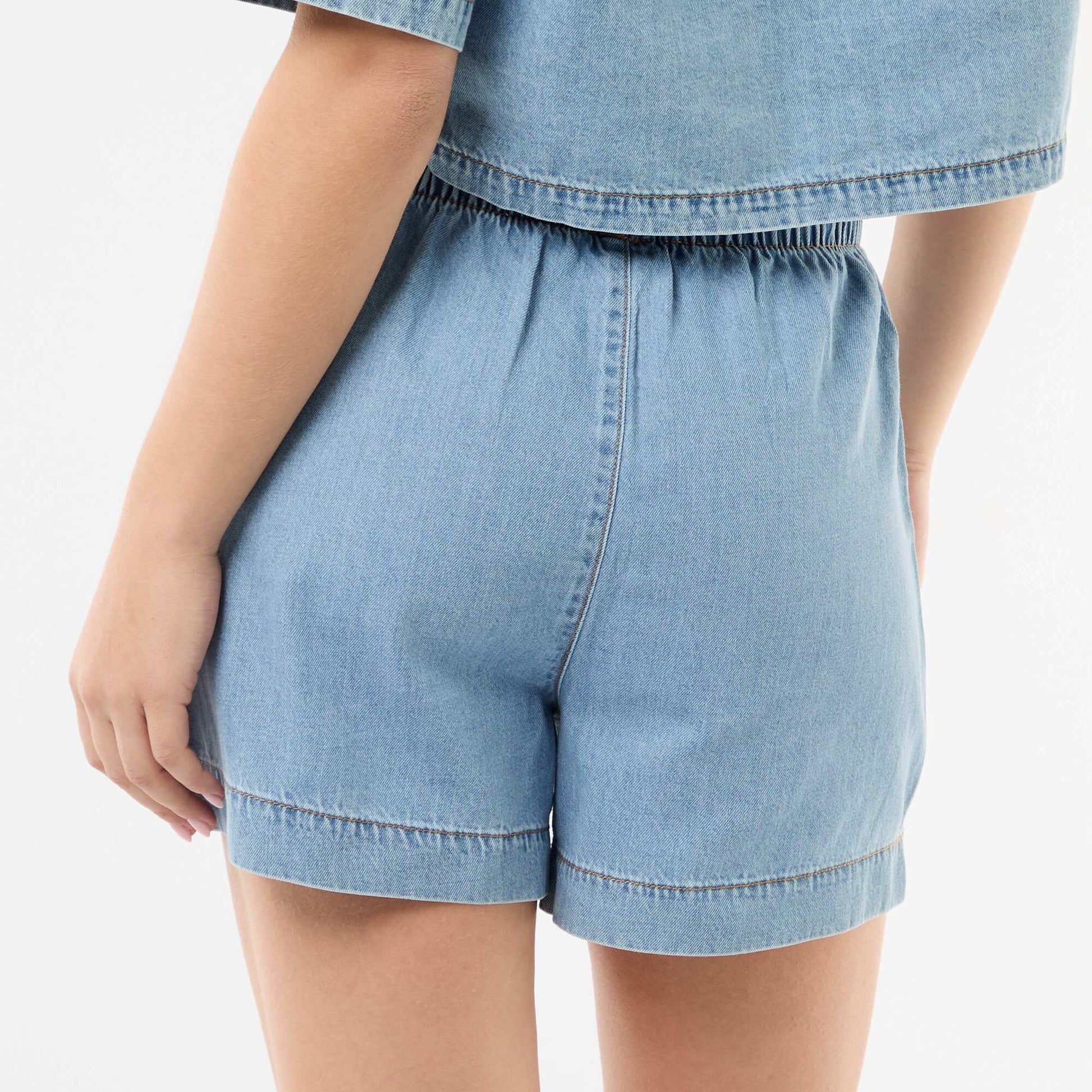 Elasticated Waist Denim Shorts BLUE