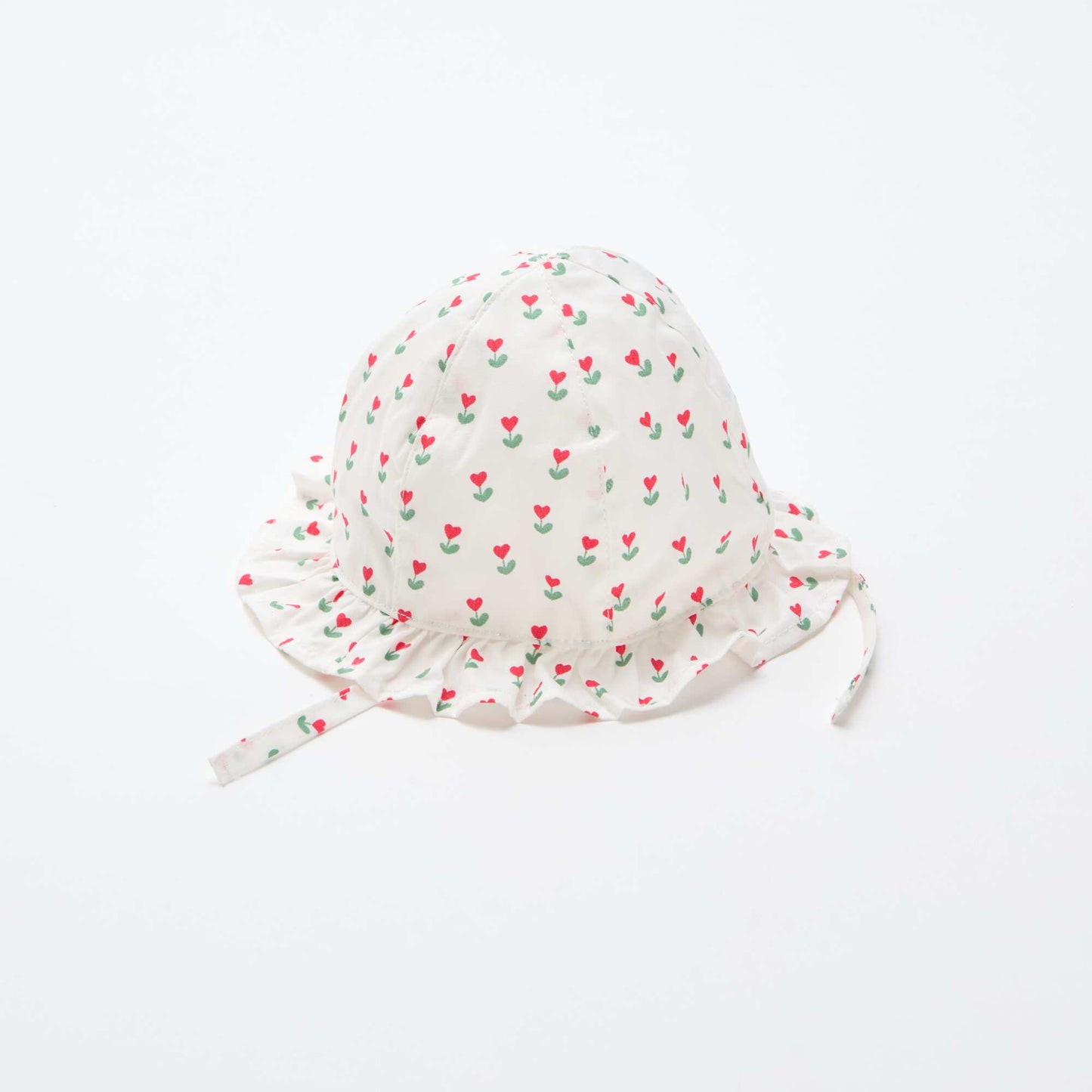 Printed Ruffled Bucket Hat with Ties WHITE