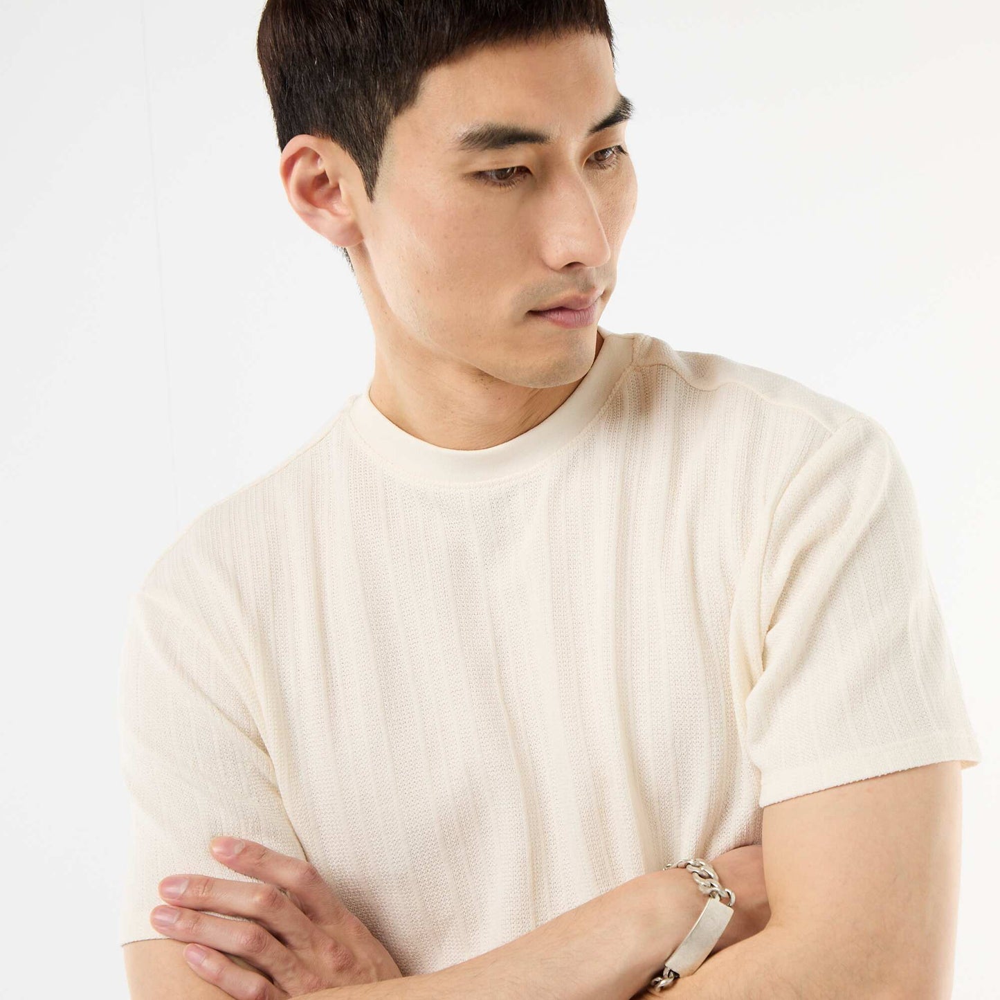 Textured Knit Short-Sleeve T-Shirt WHITE