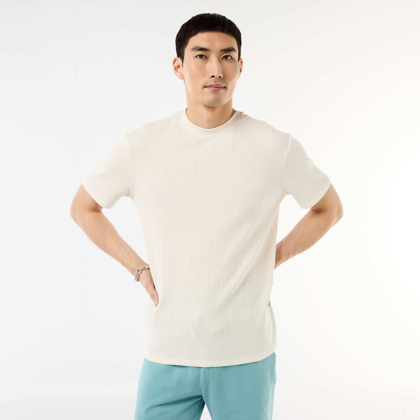 Textured Knit Short-Sleeve T-Shirt WHITE
