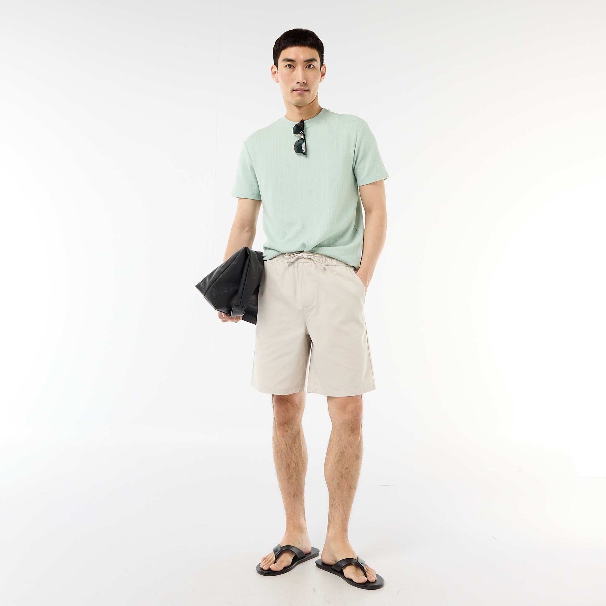 Textured Knit Short-Sleeve T-Shirt BLUE